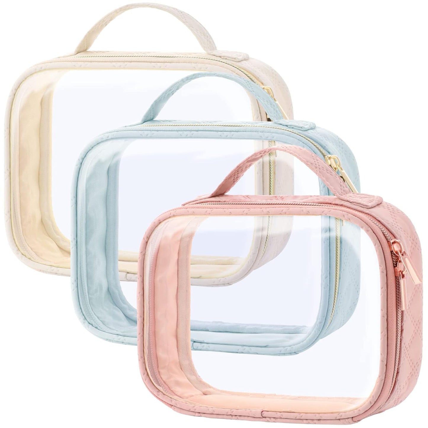PACKISM TSA Approved Toiletry Bag, 3 Pack Clear Makeup Bags with Handle Large Opening, Clear Toiletry Bags Fit Carry-on Travel Essentials, Quart-sized Travel Bags for Toiletries, Multicolor