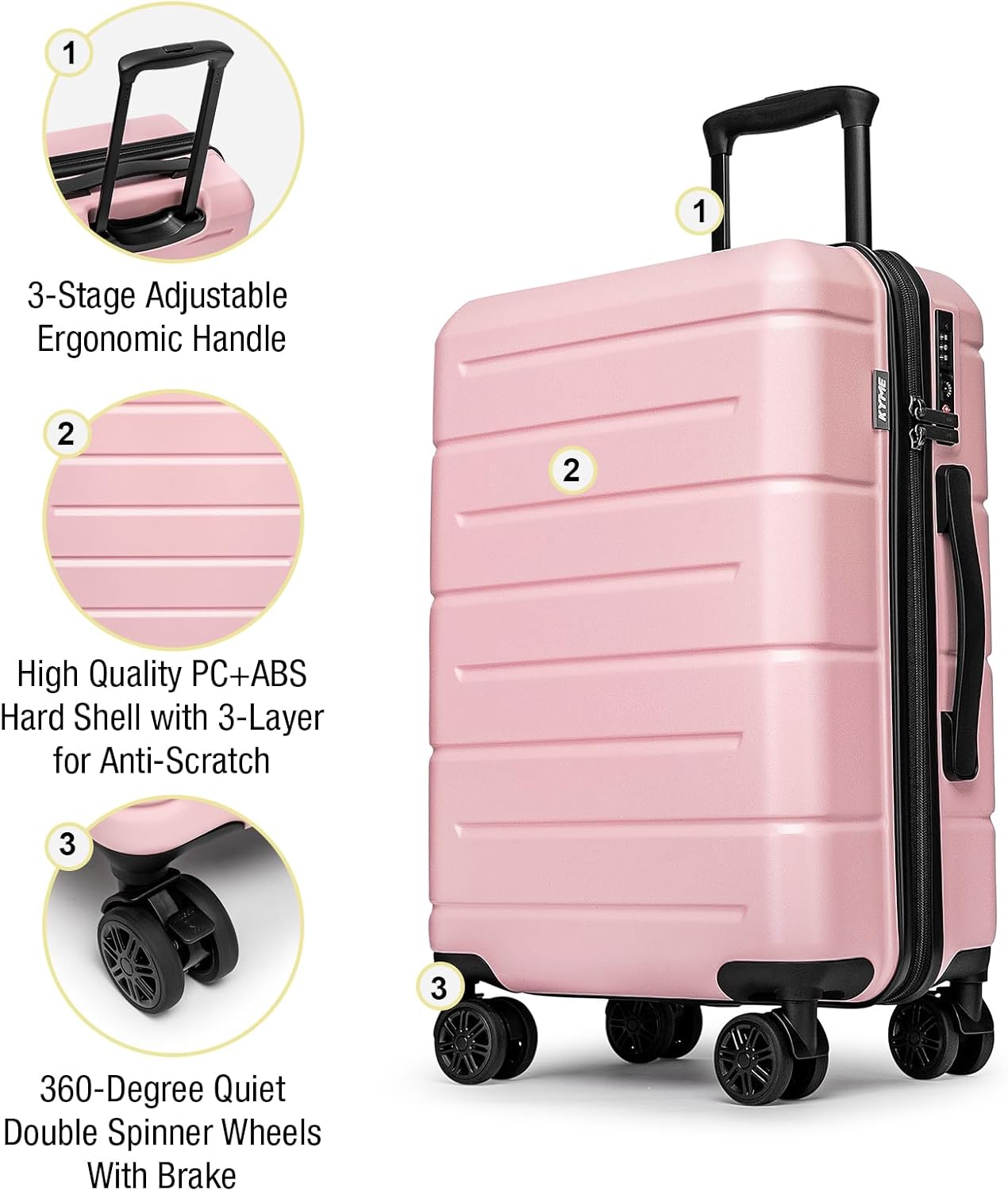 KYME 26 Inch Luggage TSA Approved Hardshell 26" Suitcases with Spinner Wheels Durable Medium Travel Checked Luggage with Cup Holder for Women Men Pink