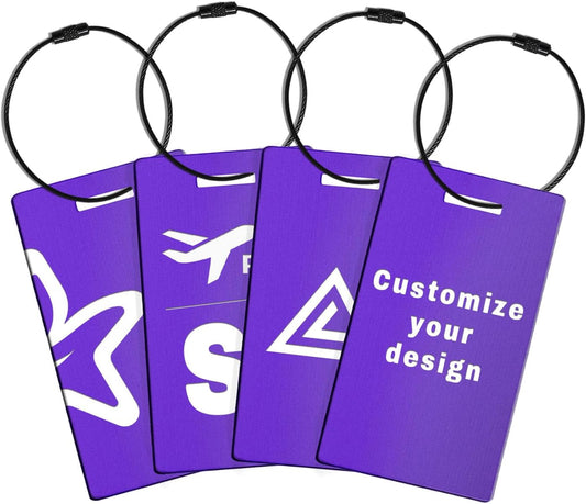 4PCS Personalized Luggage Tags for Travel Durable Aluminium Luggage Tags for Suitcases Custom Bag Tags for Backpacks Heavy Duty Personalized Name Tags for Birthday Gifts(Small,Purple)