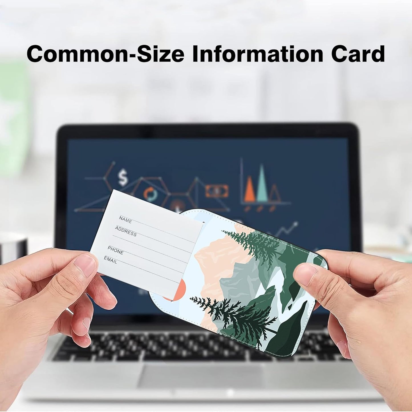 2 Pack Luggage Tag for Suitcase Sun Mountains Tree River Landscape Leather Suitcase Tags with Privacy Name ID Label and Stainless Steel Loop for Travel Bag