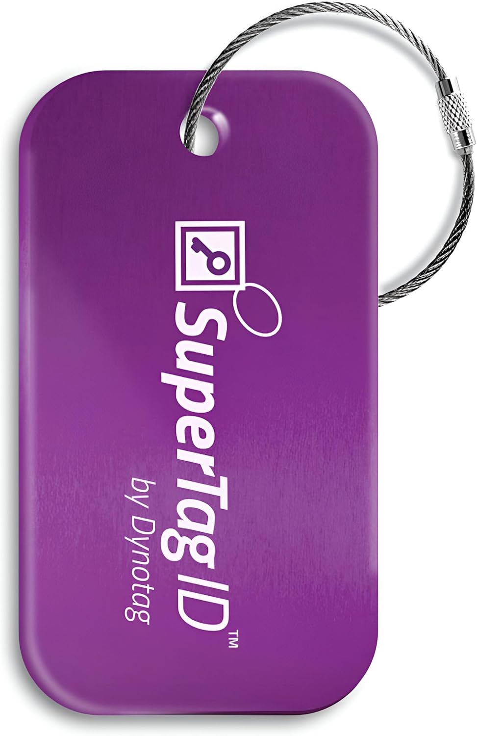 Dynotag® Sentry Series Solid Metal Web Enabled Smart Luggage Tag ID + Steel Loop, Anodized Aluminum with DynoIQ™ & Lifetime Recovery Service (Imperial Purple)