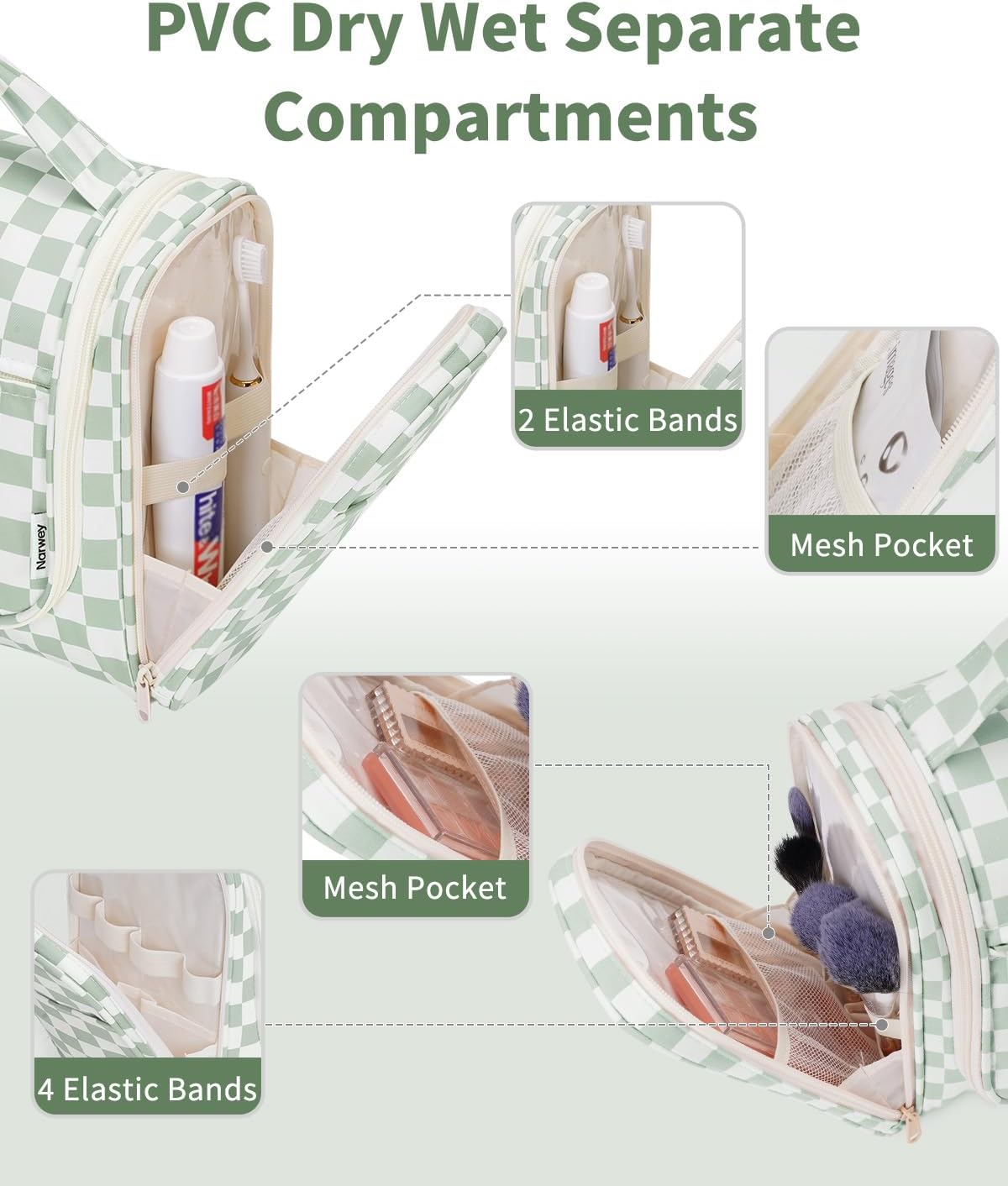 Narwey Hanging Toiletry Bag for Women Travel Makeup Bag Organizer Toiletries Bag for Cosmetics Essentials Accessories