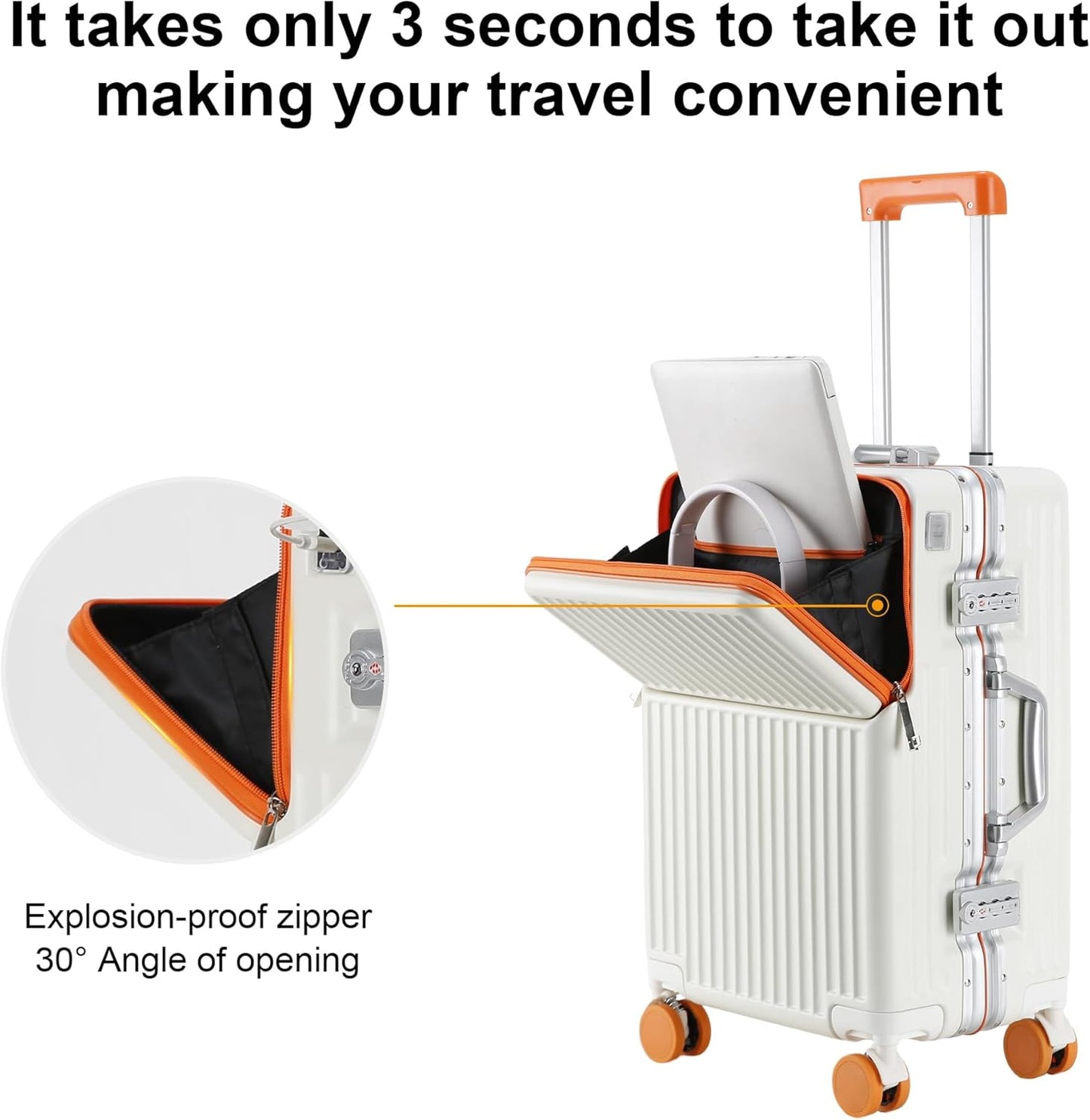 2-Piece Hardshell Zipperless Luggage Set, 20/26" Aluminum Frame Hardshell Spinner Luggage, Airline Approved Carry-On Luggage, TSA Lock, 360° Quiet Wheels With Cup Holder (orange)