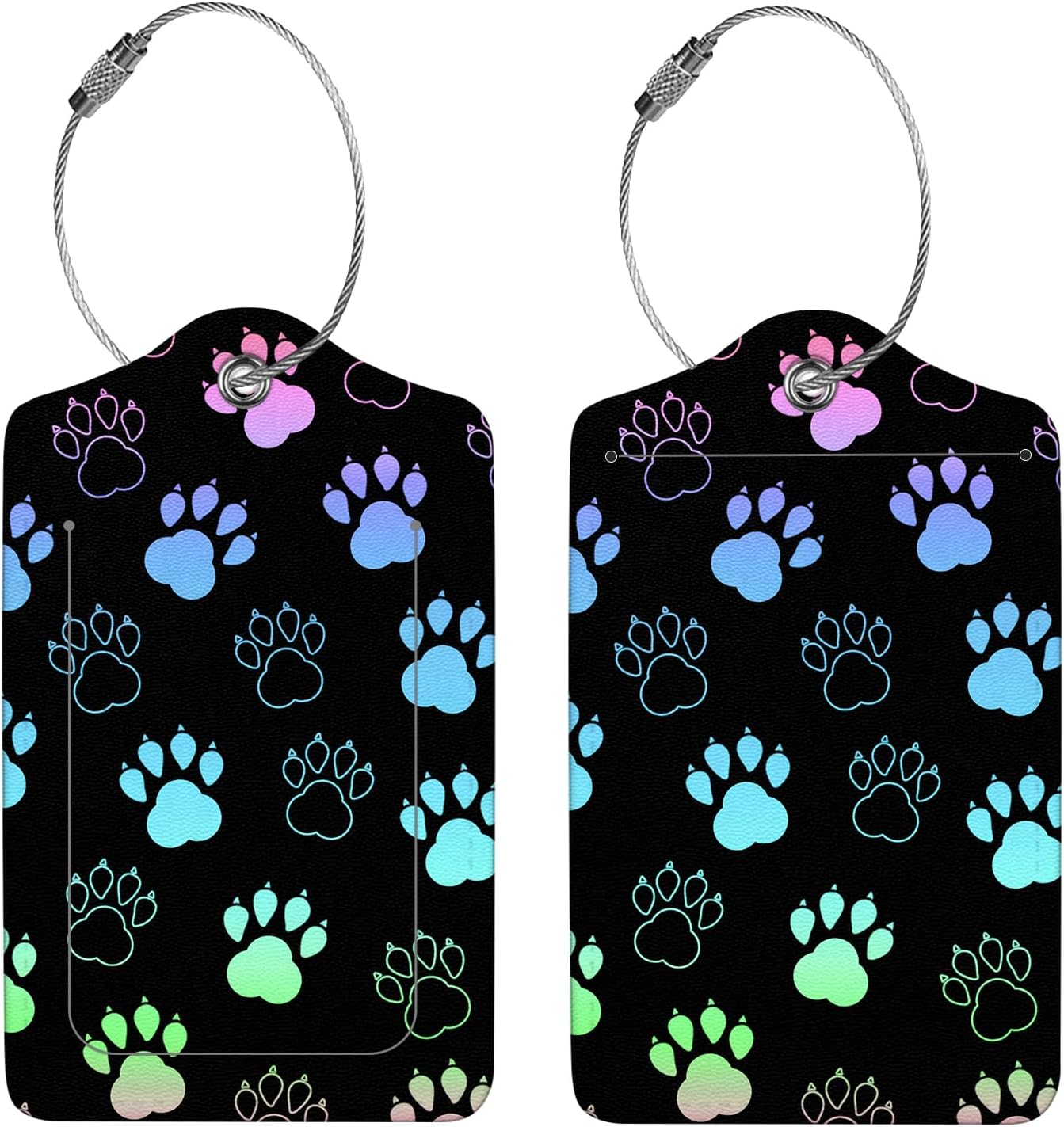 2 Pcs Luggage Tags for Suitcases, PU Leather Cruise Ship Luggage Tags with Privacy Cover Label Address Card and Durable Metal Ring Suitable for Men Women Handbags Backpacks Schoolbag,Dog Paw Print