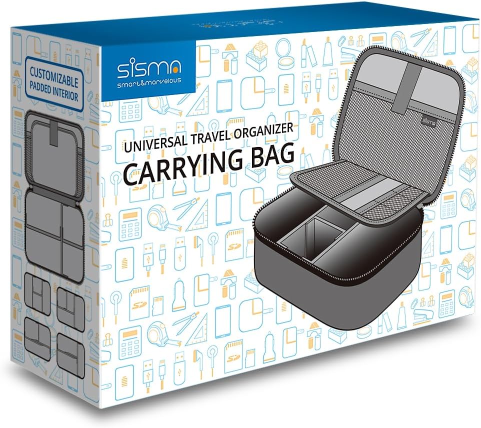 sisma Electronics Cords Organizer Tech Accessories Storage Case Travel Small Carrying Bag for Charging Cables Adapter USB Plugs Power Cord Leads - Grey 1680d