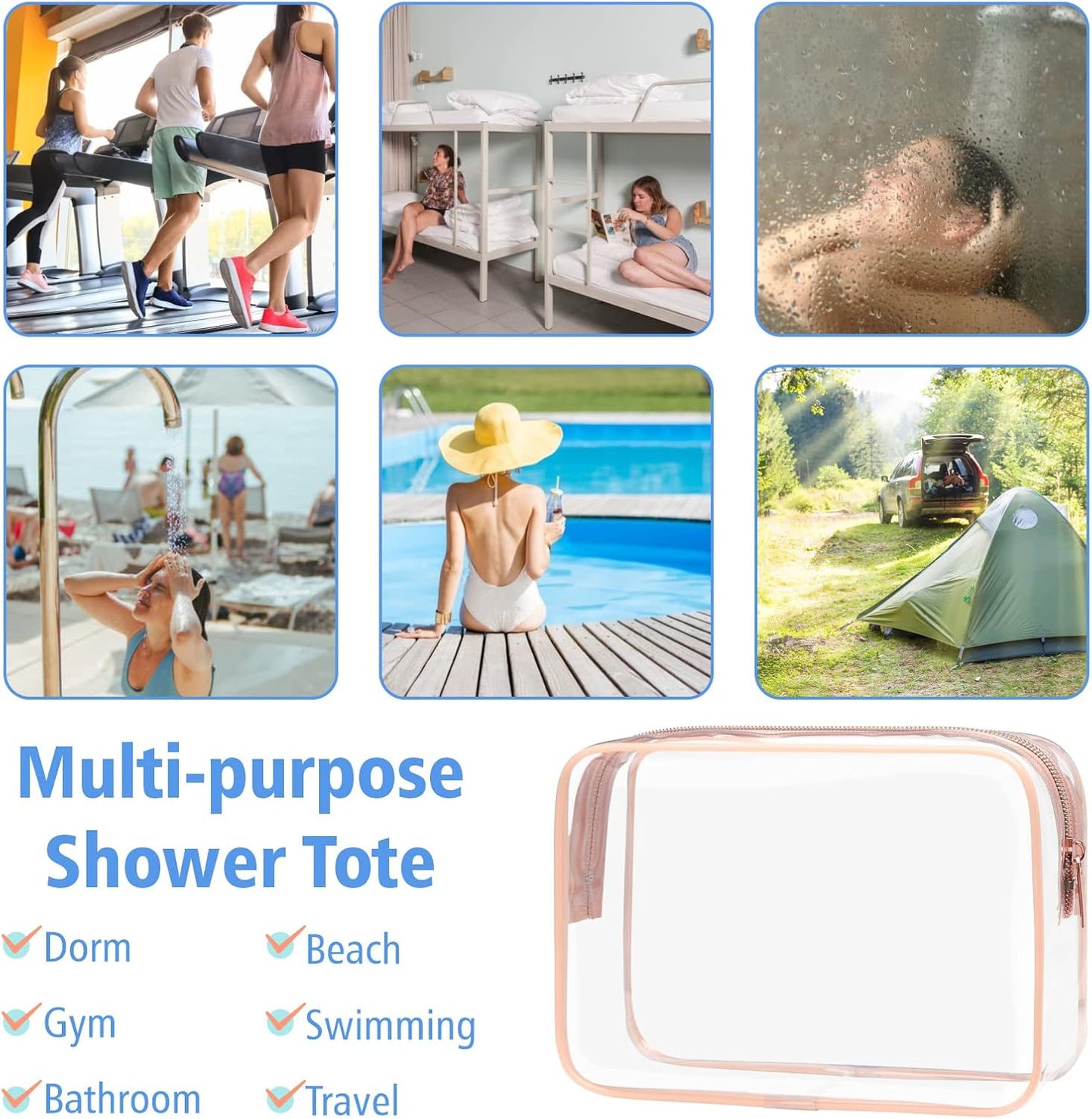 PACKISM Clear Makeup Bag - 4 Pack TSA Approved Toiletry Bag Waterproof Quart Size Travel Bag, Clear Cosmetic Bag for Women, Carry on Airport Airline Compliant Bag, Rose Pink