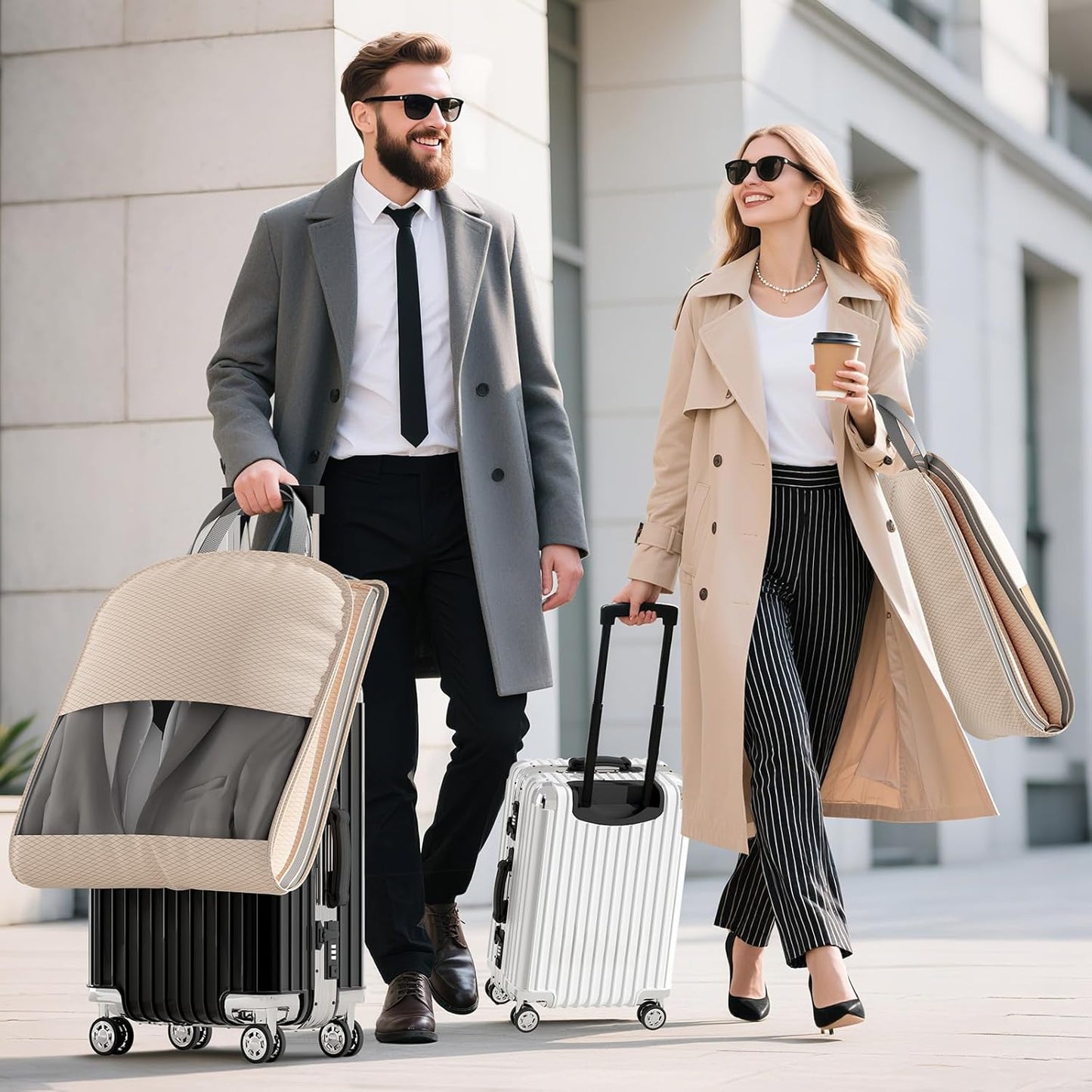 DIMJ 2 Pack 43" Space Saving Garment Bags for Hanging Clothes With Compression Zipper Carry Handles and Window, Washable Suit Bag for Dress, Clothes, Coats, Down Jacket, Closet, Moving, Travel