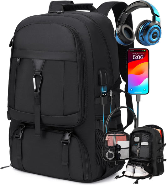 17.3 Inch gym backpack with shoe compartment,50L Multiple Compartments Backpacks, Airline Approved Carry on Travel Daypack Anti Theft with USB Charging Port,for Men Women Travel Work Business