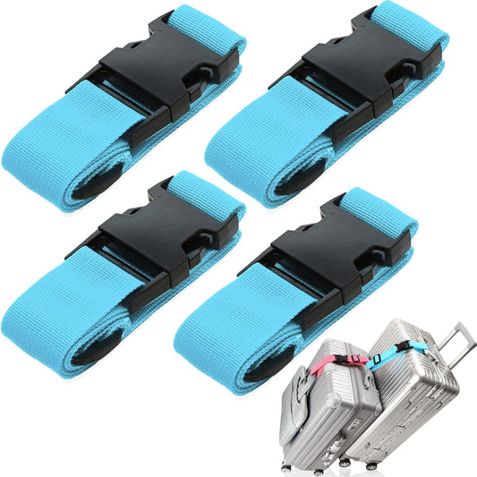 4Pack Luggage Straps for Suitcases, Travel Connector for Carry On Bag, Add Bag to Connect Two Suitcases, Adjustable Belt Attachment Accessories for Connect Your 3 Luggages, Light Blue