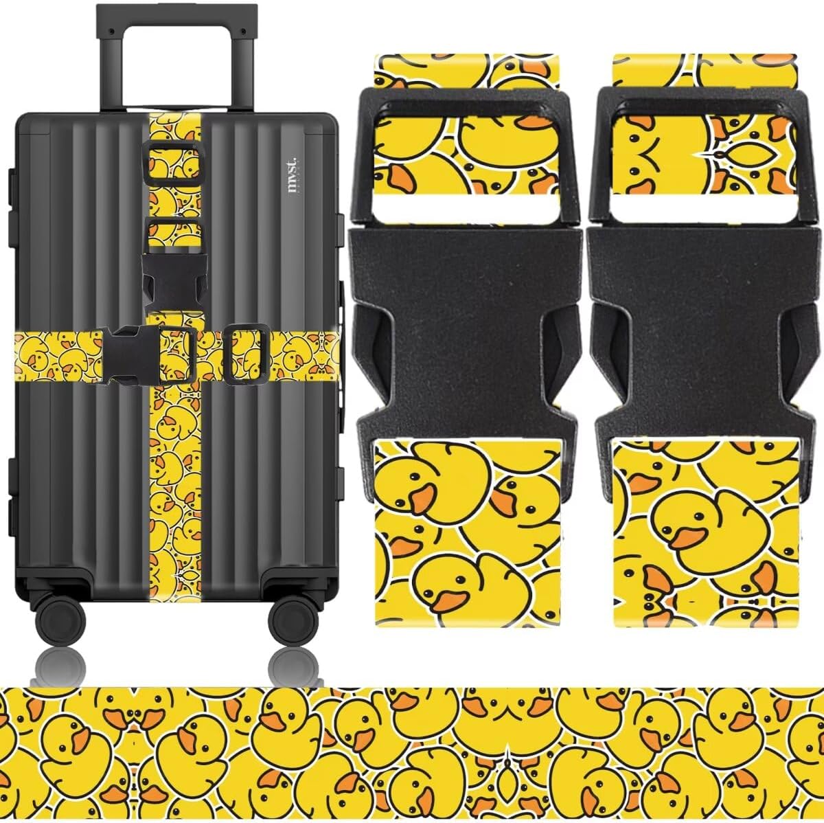 2 Pack Luggage Straps for Suitcases Adjustable Luggage Belt TSA Approved, Bright Colors Travel Packing Straps with Quick Release Buckle Unique Nylon for Sleeping Bag Car Seat, Duck