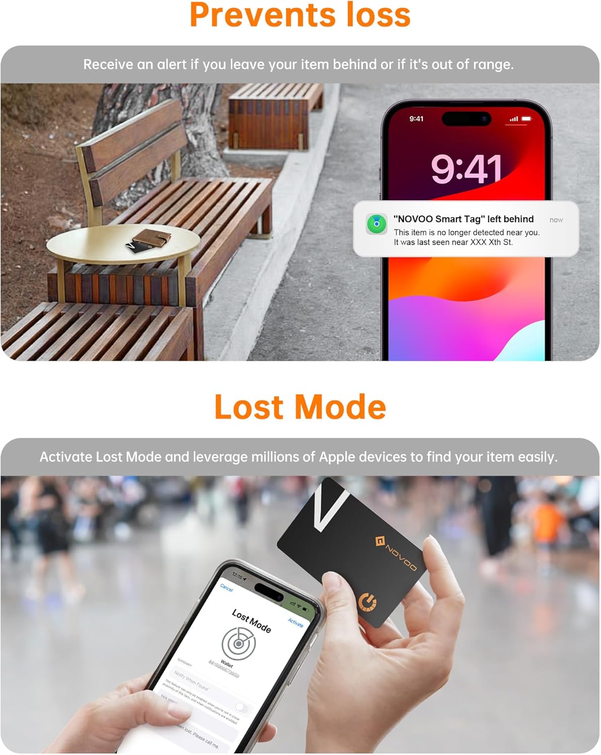 NOVOO Air Locator Tag (iOS Only) Wallet Tracker Card with Apple Find My, Smart Card Bluetooth Tracker, 6 Years Battery, IP68 Waterproof, 1.6mm Keys Finder and Item Locator for Keys, Bags, Passport