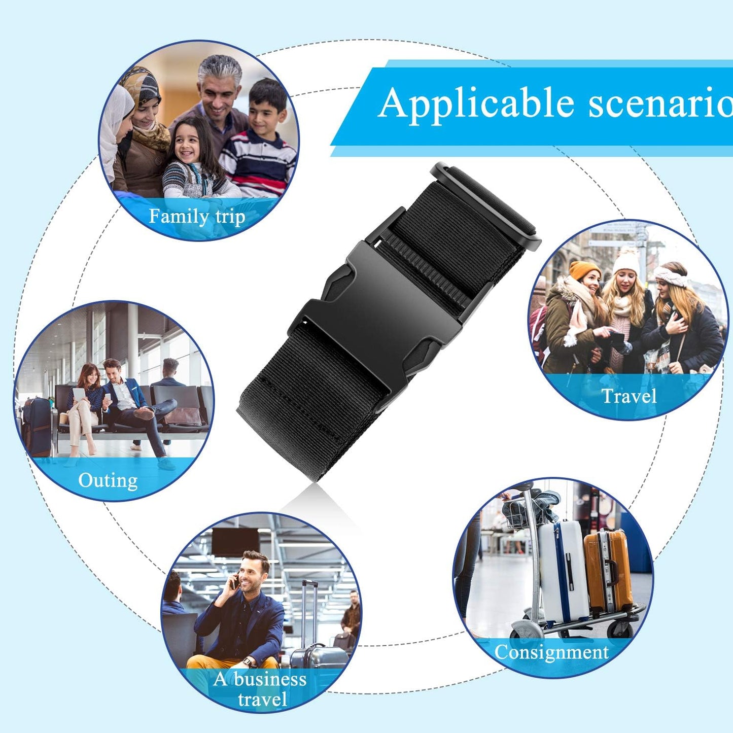 4Pcs Luggage Straps for Suitcase Travel Accessories TSA Approved, 80In Long Belts to Keep Your Suitcase Secure, Adjustable Bag Straps with Quick-Release Buckle for Travel Bag Closure, Black