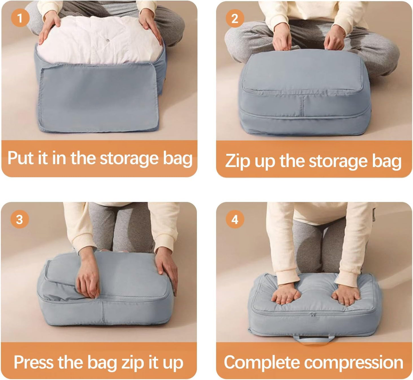 3PCS XL Ultra Space Saving Bags self compression organizer bags space saver bags for comforters storage bag organizer for blankets bedding clothes (Blue-3PCS)