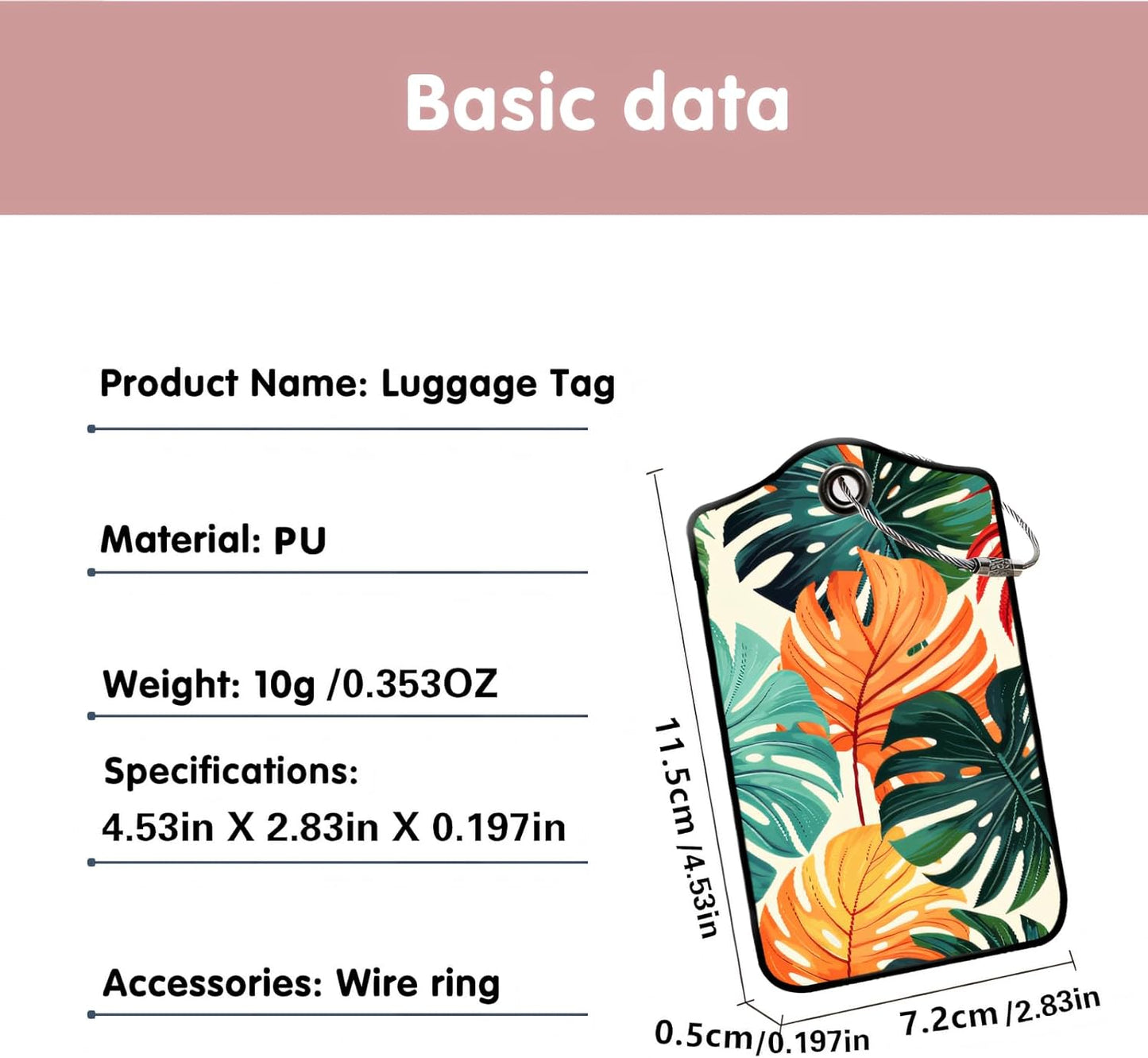 Luggage Tags for Suitcases, 2-Pack PU Leather for Cruise & Travel, Baggage ID Tags with Privacy Cover & Address Card, Durable Metal Ring, Kids Adults Travel Accessories, Vibrant Tropical Foliage