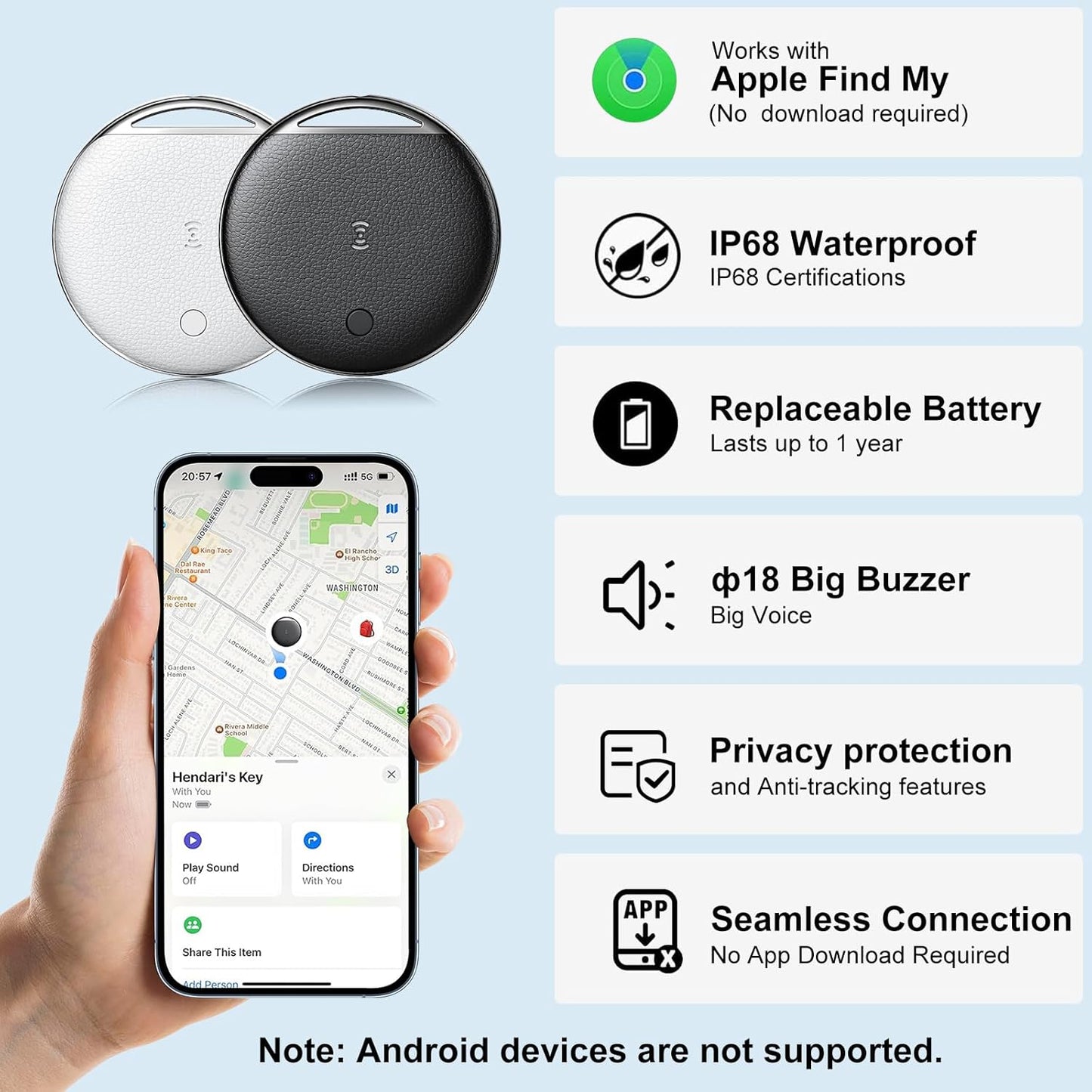 Air Tracker Tags-4 Pack, Smart Tag Work Compatible with Apple Find My (iOS Only), Bluetooth Tag Item Finders IP68 Waterproof Replaceable Battery for Wallet, Luggage, Backpack, Pets