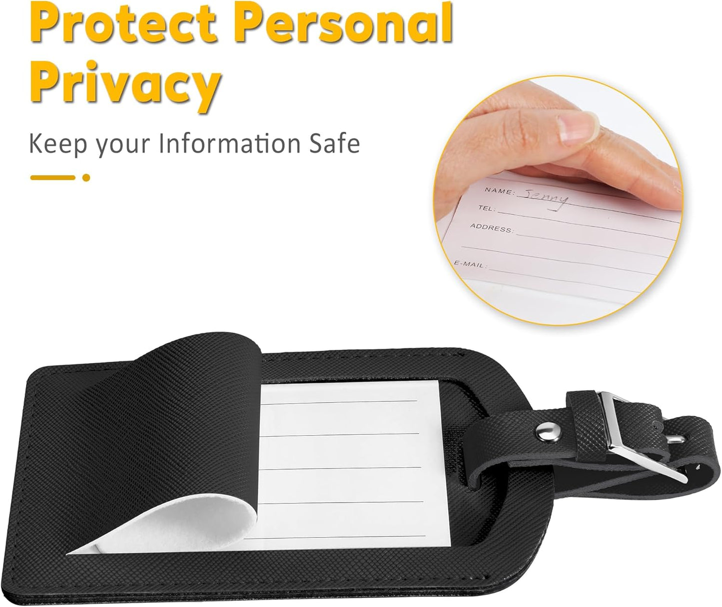 3 Pack Luggage Tags for Suitcases, TSA Approved Bag Tags, Baggage Tags with Privacy Protection, Travel Essentials Luggage Accessories, Black