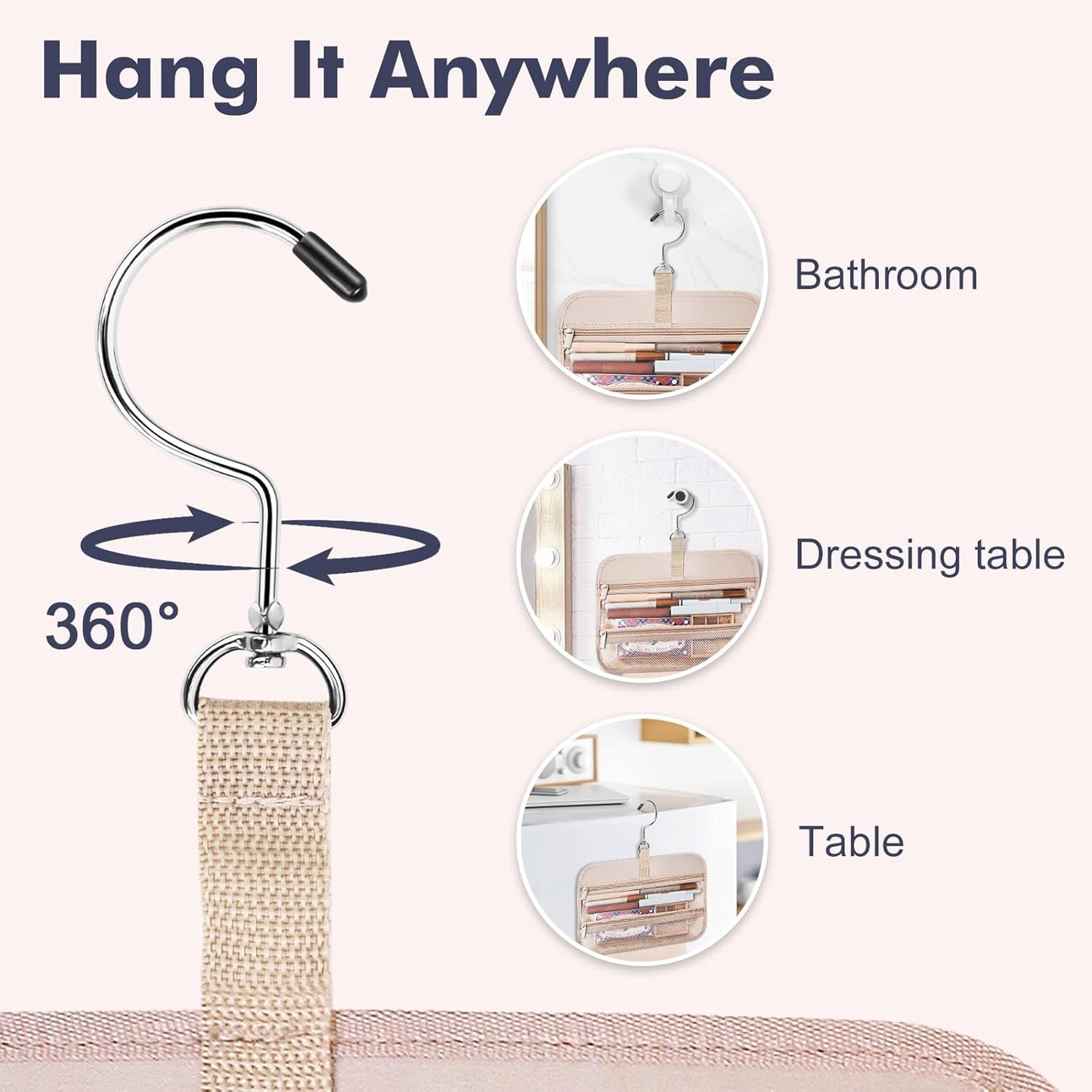 Wedama Toiletry Bag for Women, Large Cosmetic Travel Bag, Hanging Toiletry Bag for Bathroom, PVC Waterproof Makeup Bag, Toiletries Bag for Travel Business Trips and Camping, Blue+White Floral