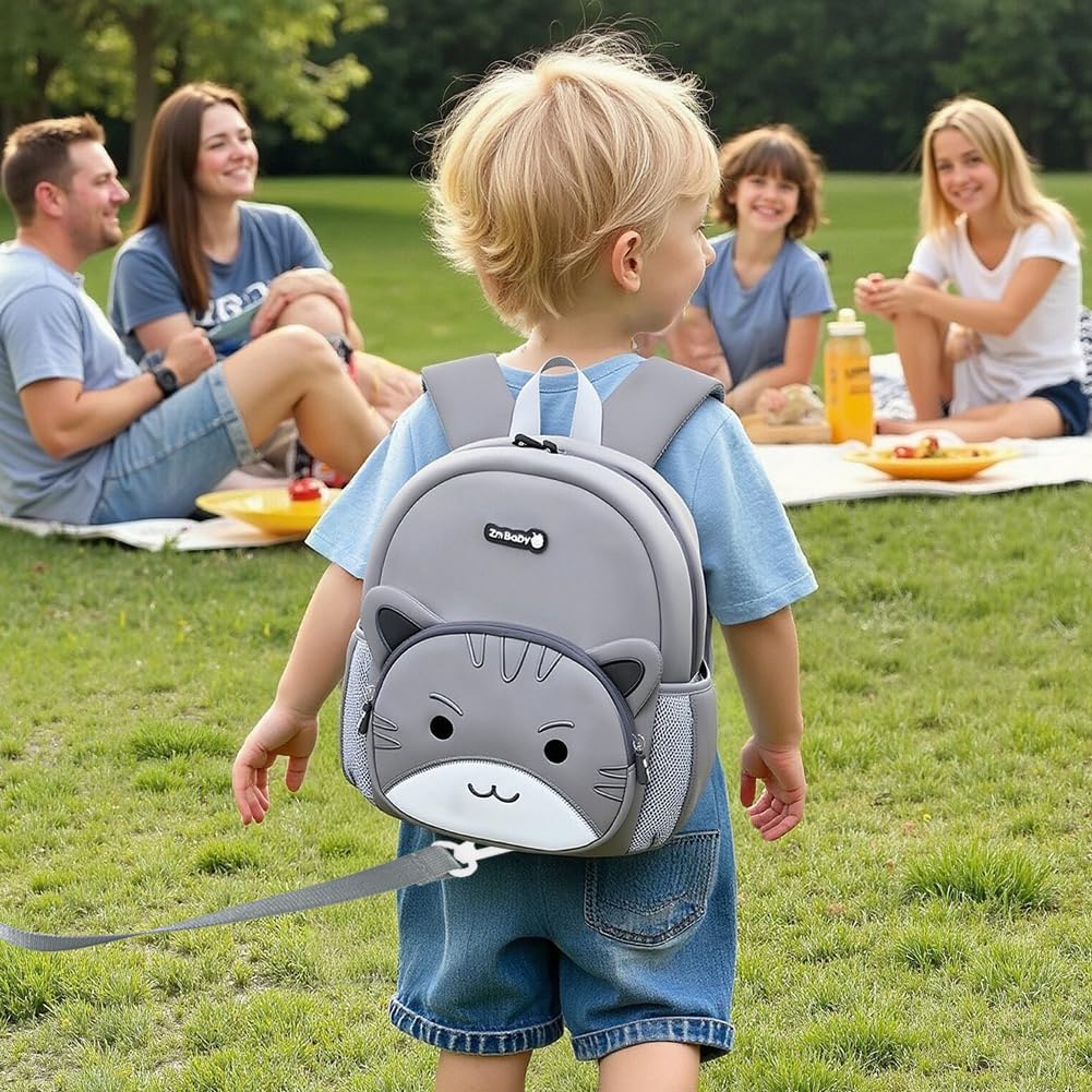 Padgene Toddler Backpacks Kids Preschool Backpack Waterproof Neoprene Animal Schoolbag Lunch backpack 3D Cartoon Cat Mini Travel Bag for Boys Girls Ages 3-5