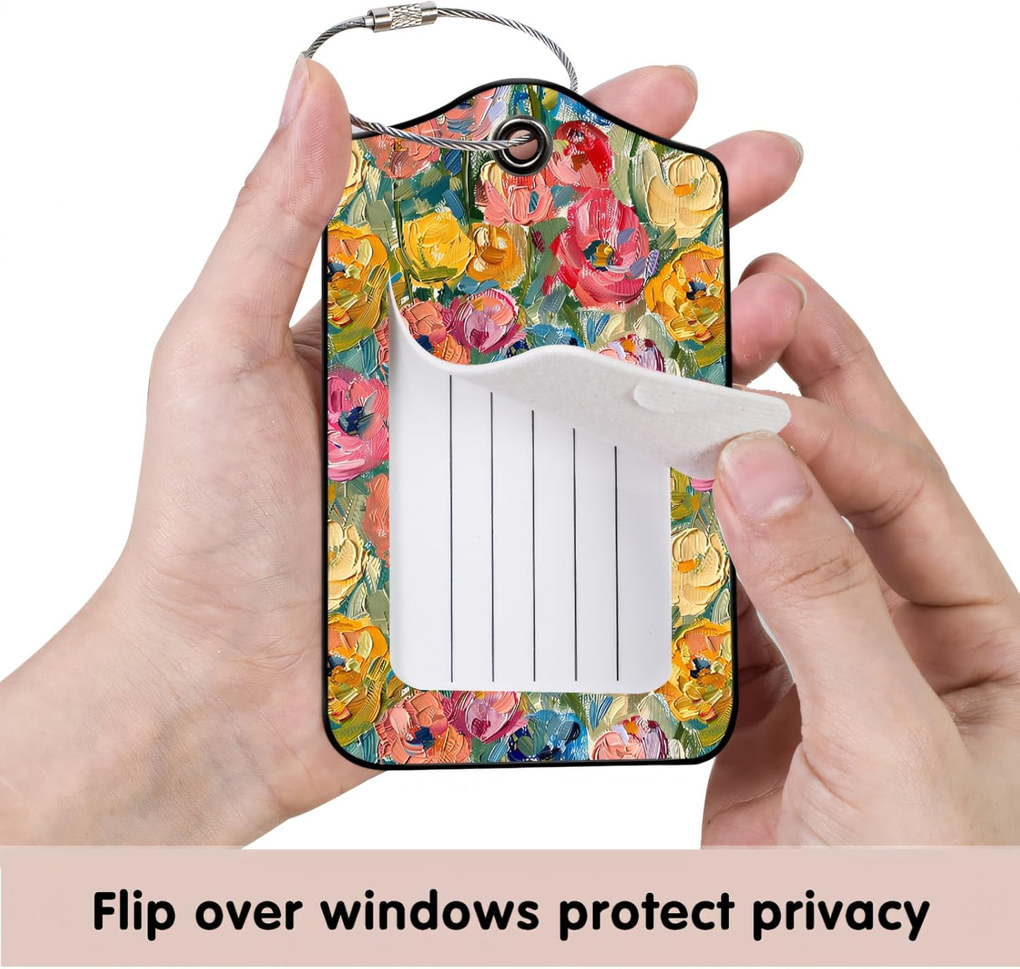 Luggage Tags for Suitcases, 2-Pack PU Leather for Cruise & Travel, Baggage ID Tags with Privacy Cover & Address Card, Durable Metal Ring, Kids Adults Travel Accessories, Impressionist Blooms