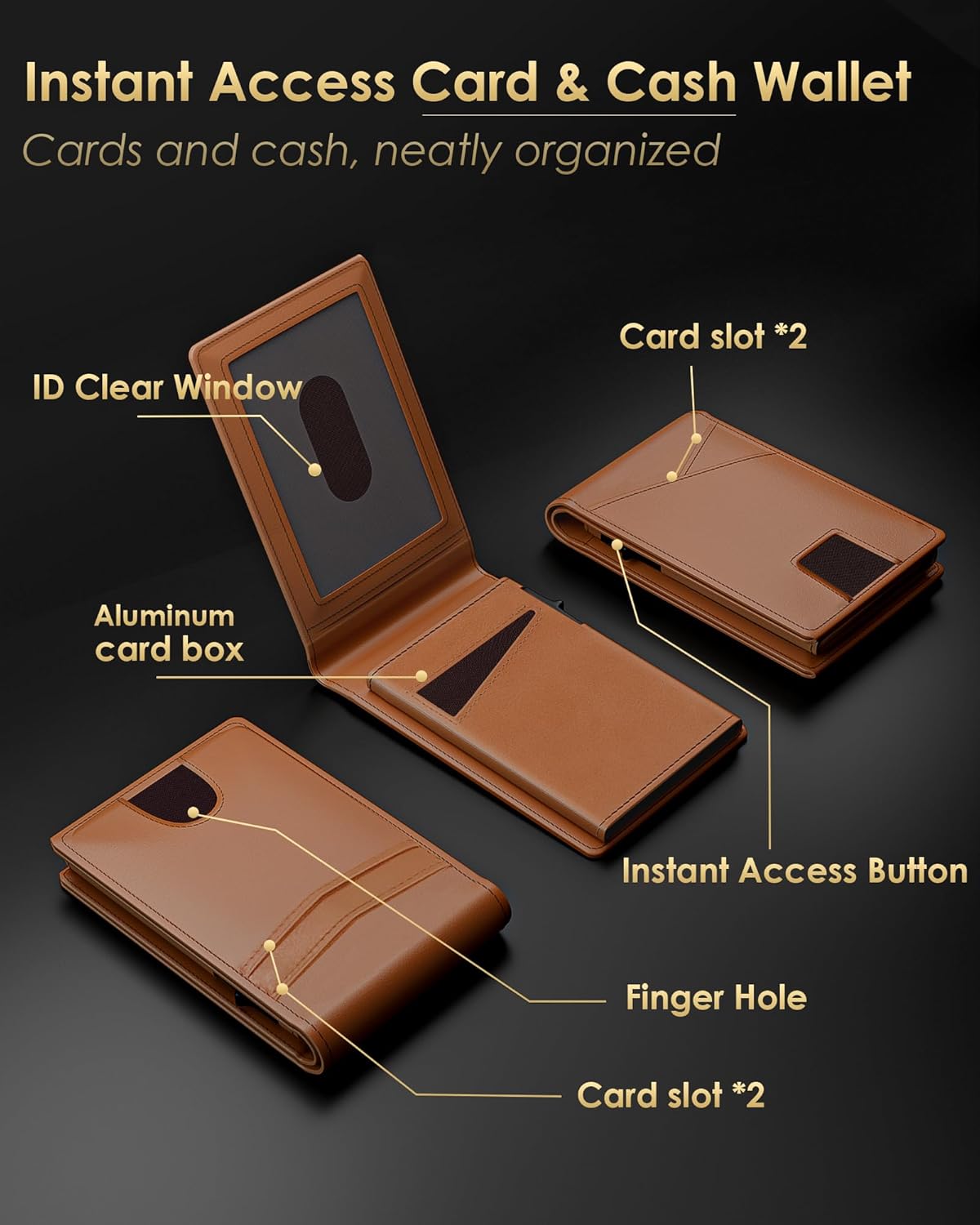 2025 Wallet for Men - RFID Blocking [Functional & Practical] Bifold Slim Minimalist Credit Card Holder Pop Up Wallet Metal Case with Cash Slot, Front Pocket with ID Window, Gift Boxed