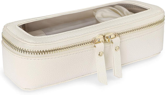 PACKISM Slim Clear Makeup Brush Bag, Pebbled Texture & Hard PU Leather Small Cosmetic Brush Holder, Mini Toiletry Bag Make up Bags with Message Card, Cute Travel Essentials Bag (Cream)