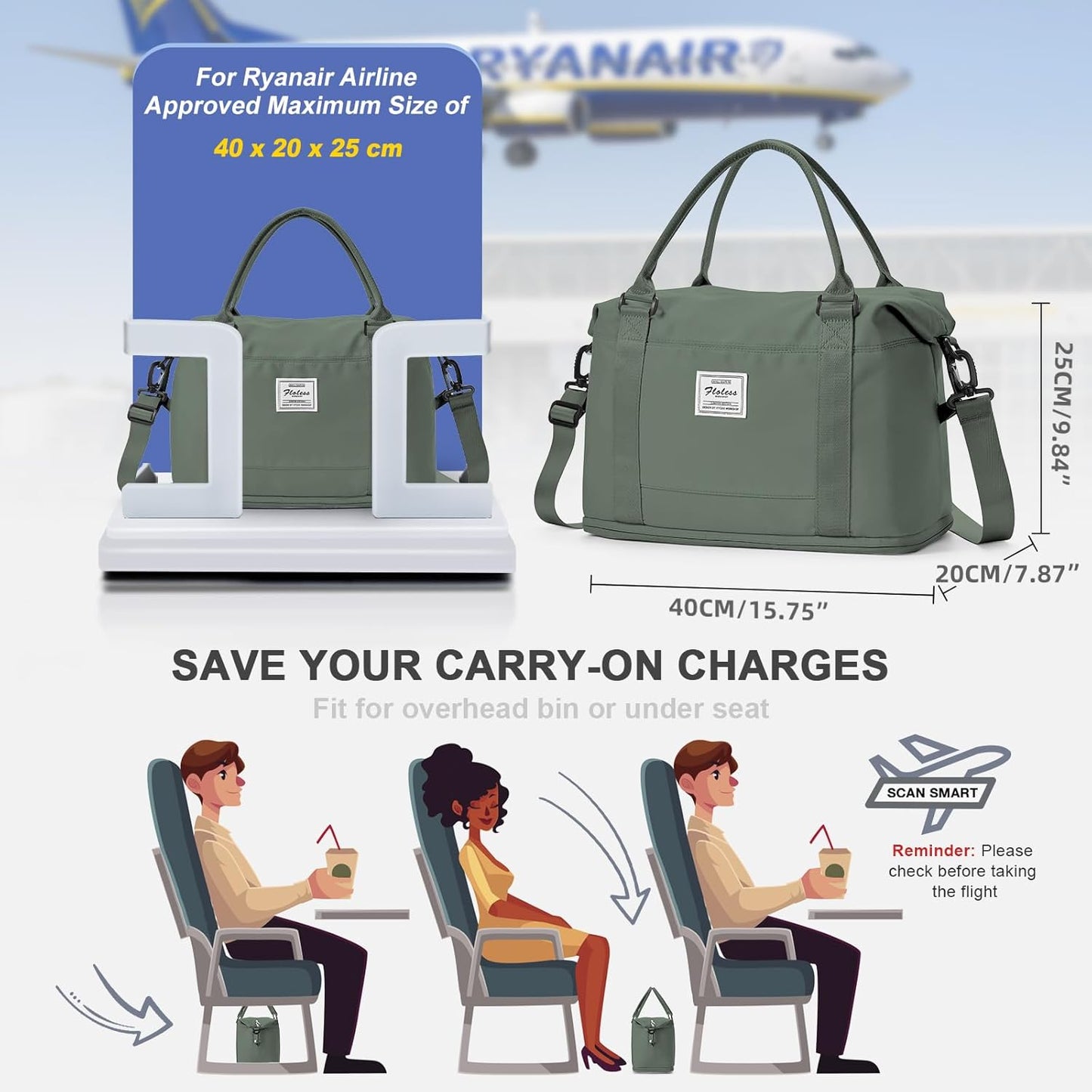 Travel Duffel Bag, Sports Tote Gym Bag, Shoulder Weekender Overnight Bag for Women