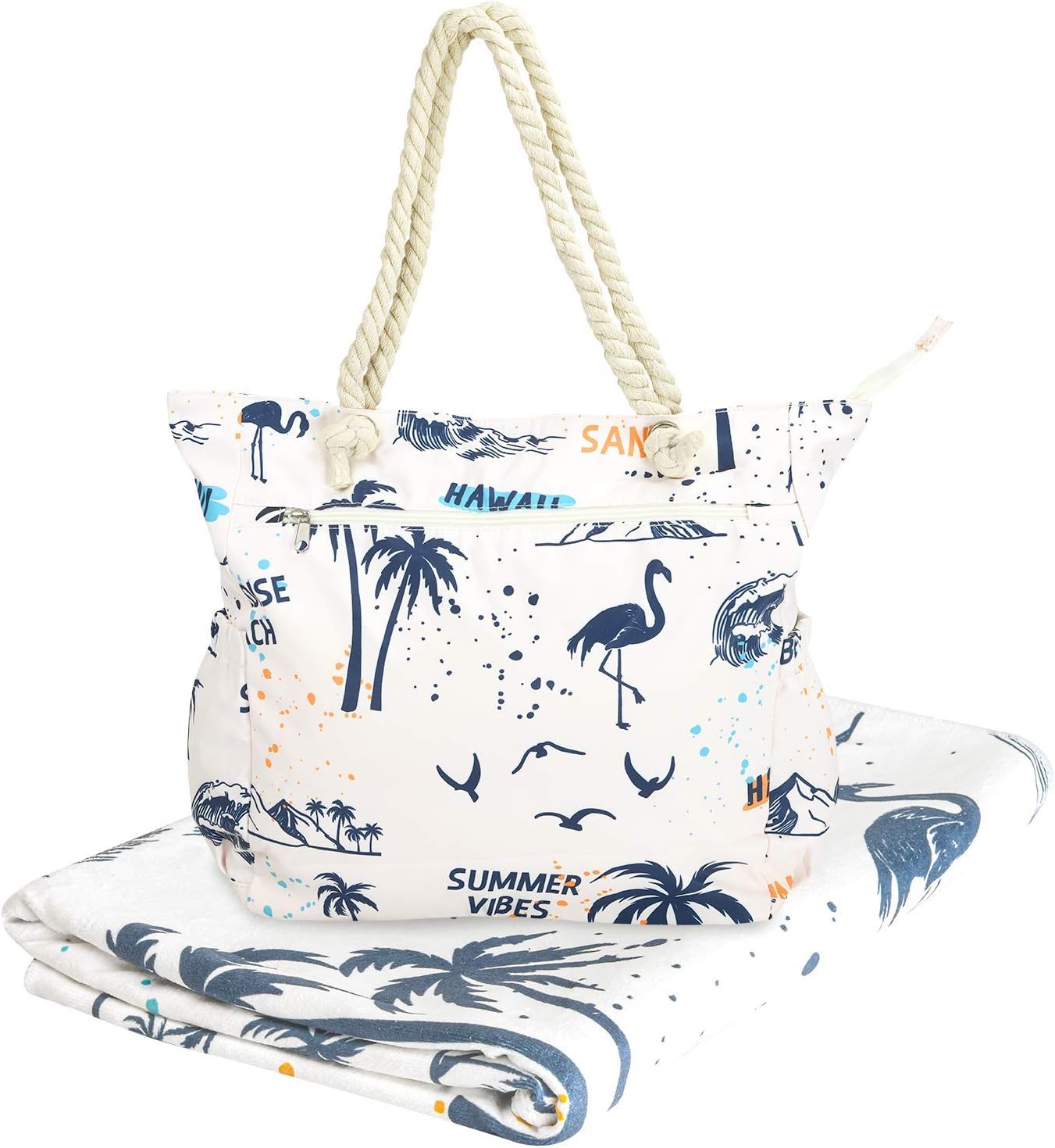 Beach Bag Spacious Shoulder Tote Travel & Gym Bag w/Multiple Pockets & Strong Zipper