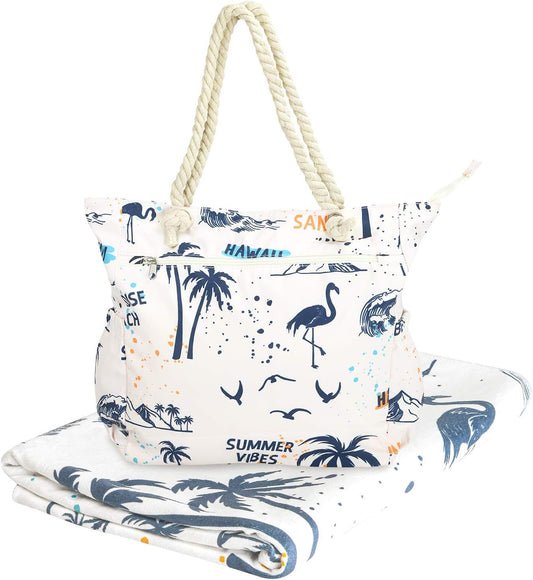 Beach Bag Spacious Shoulder Tote Travel & Gym Bag w/Multiple Pockets & Strong Zipper