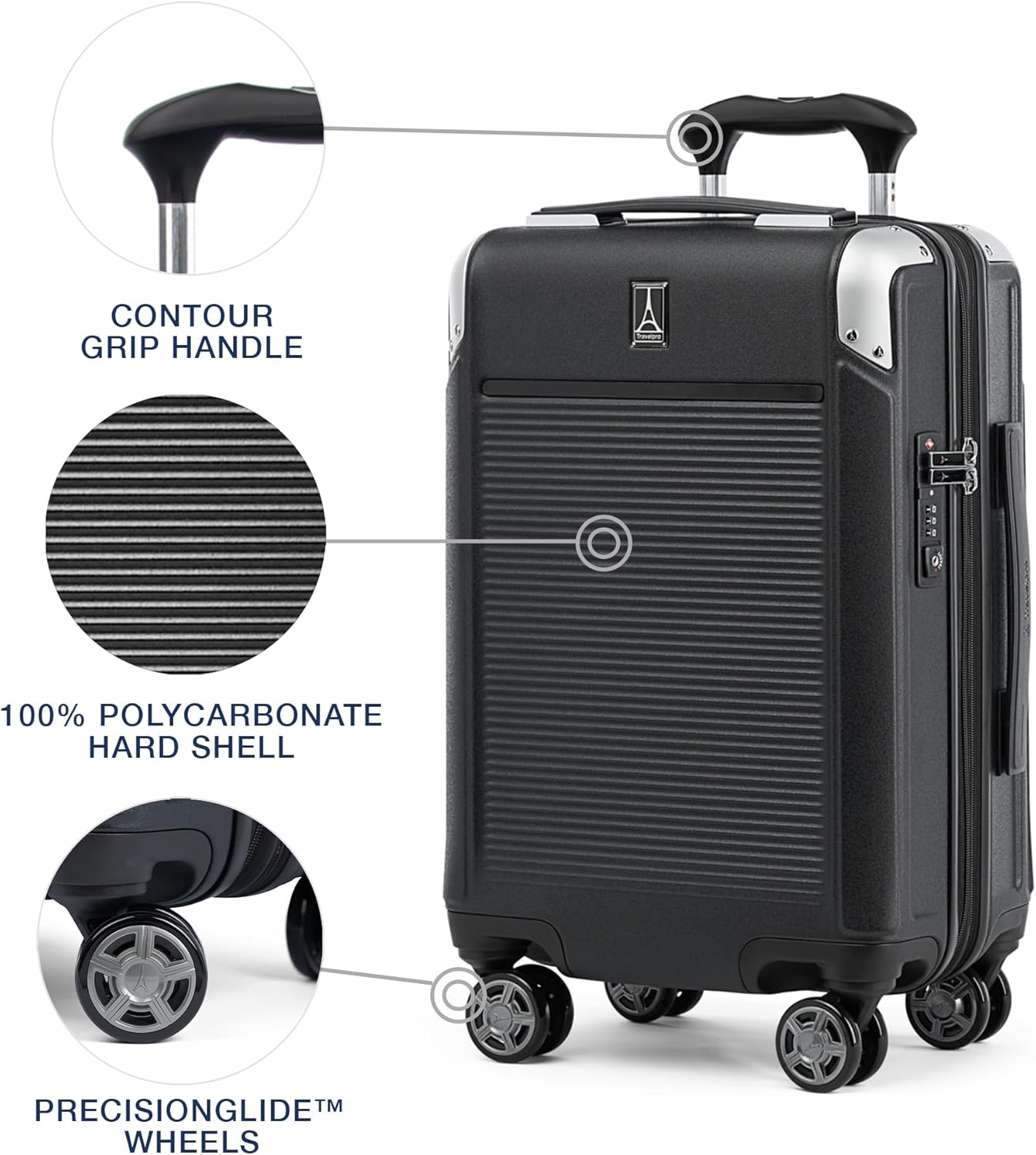 Travelpro Platinum Elite Hardside Expandable Carry on Luggage, 8 Wheel Spinner, TSA Lock, Hard Shell Polycarbonate Suitcase, Shadow Black, Compact Carry on 20-Inch