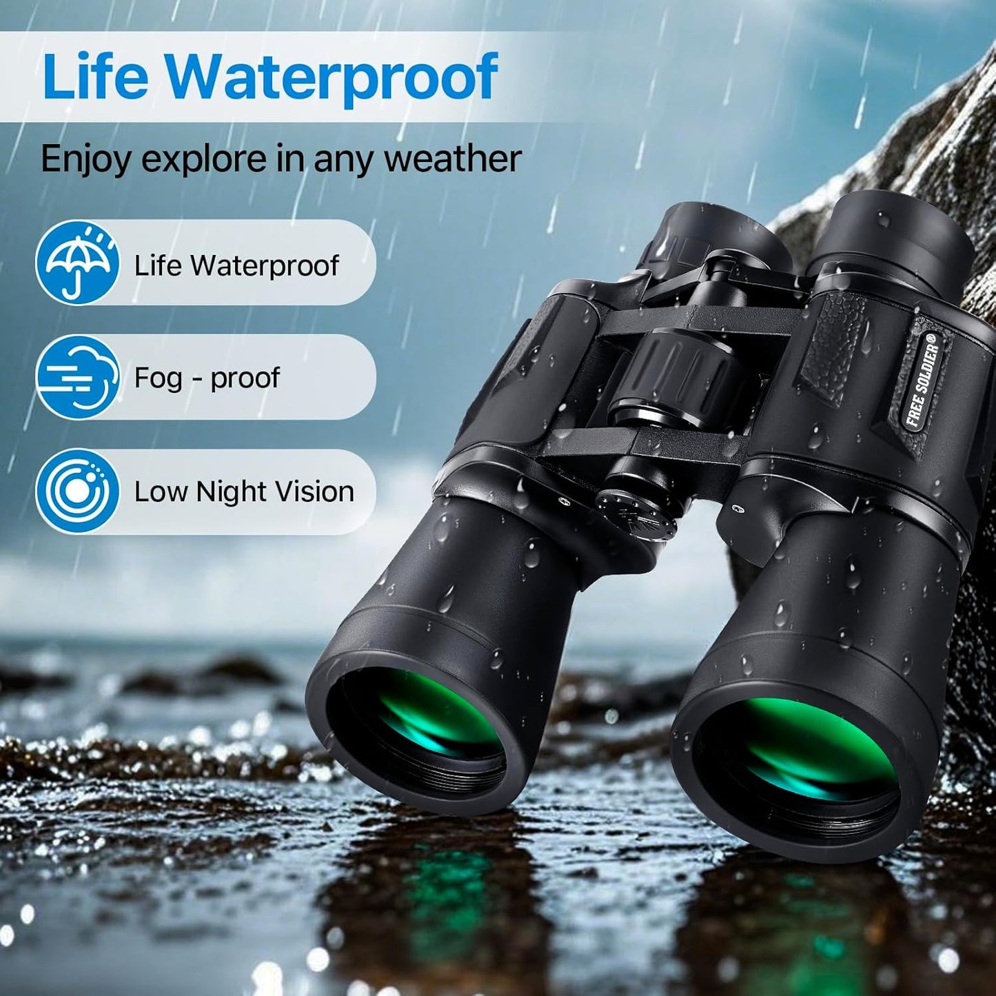 20x50 High Power Binoculars for Bird Watching 28mm Large Eyepiece Life Waterproof Binoculars for Hunting Hiking Concert Travel with Smartphone Adapter BAK4 Prism FMC Lens, Black
