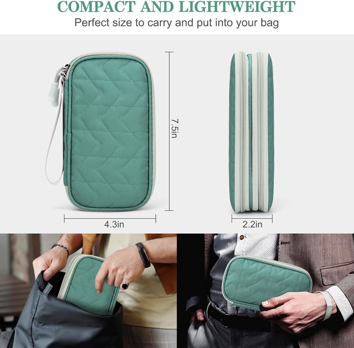 FYY Electronic Organizer, Travel Cable Organizer Bag Pouch Electronic Accessories Carry Case Portable Waterproof Double Layers All-in-One Storage Bag for Cable, Cord, Charger, Phone,-Pattern Green