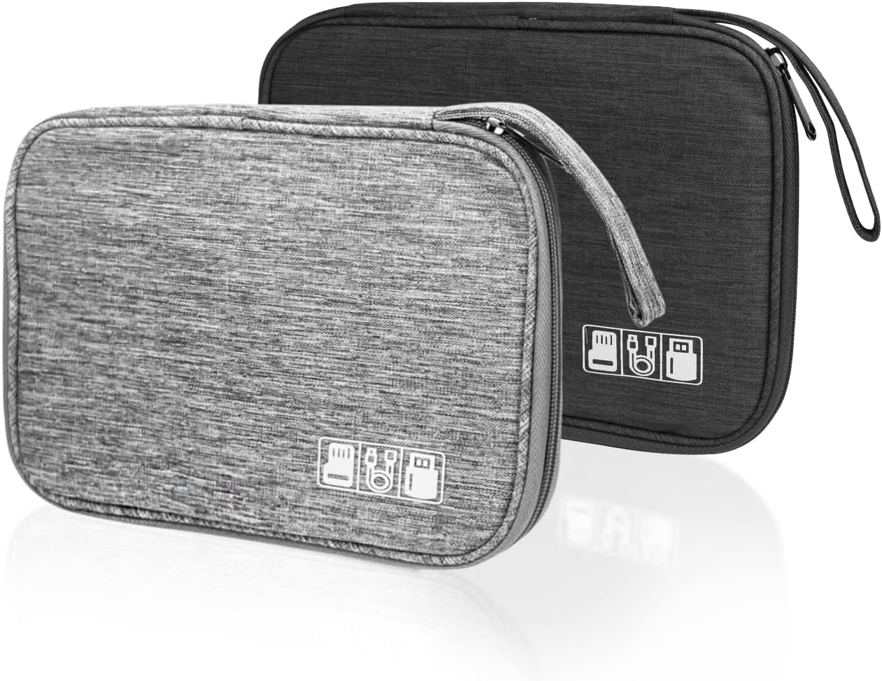 Electronics Organizer Travel Case,Electronic Accessories Storage Bag,Travel Cord Organizer Bag for Small Charging Cord Storage,Cables,2 Packs Black&Grey