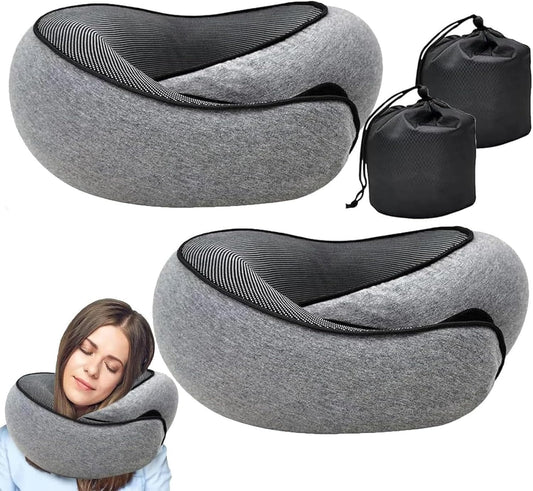 RURING Travel Pillows for Airplanes, Travel Neck Pillow Travel Pillow, Neck Pillow Airplane Memory Foam 360 Degree Support Stowable Pillows for Airplanes Offices and Cars 2PCS (Dark Gray)