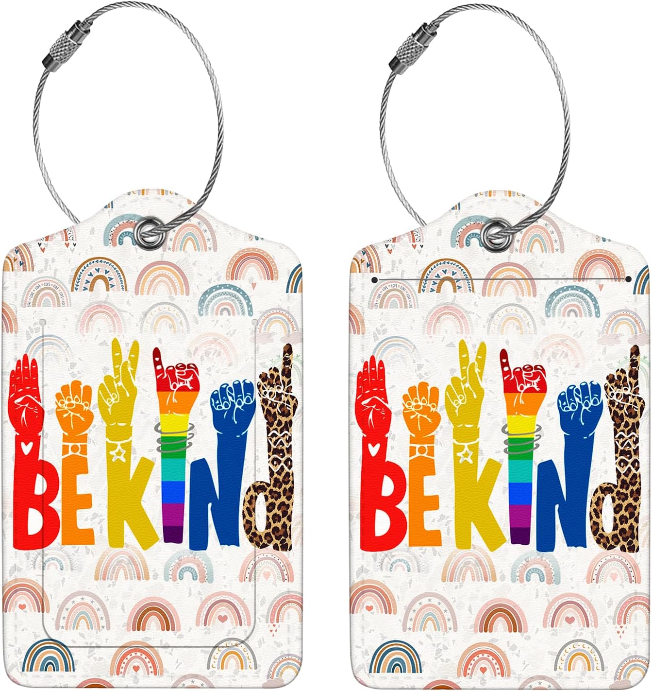 2 Pcs Luggage Tags for Suitcases, PU Leather Cruise Ship Luggage Tags with Privacy Cover Label Address Card and Durable Metal Ring Suitable for Men Women Handbags Backpacks Schoolbag,Fingers Letters