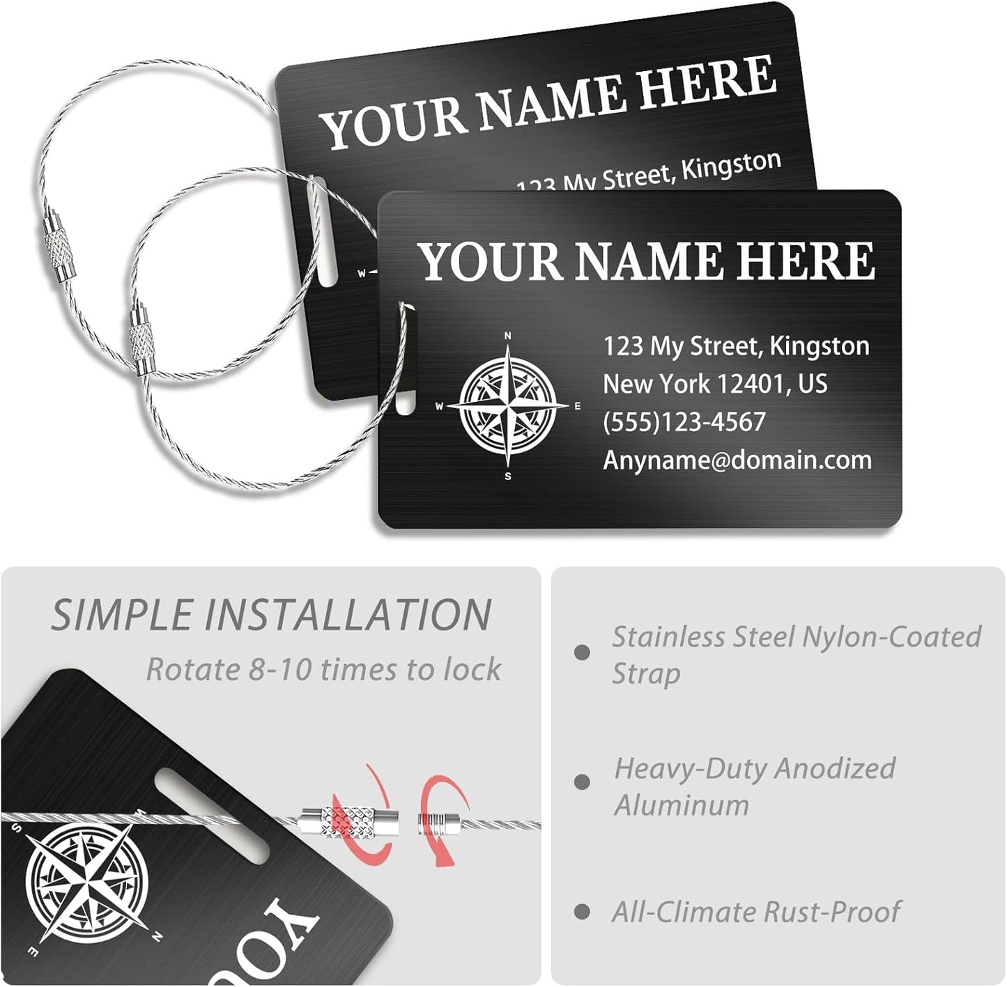 Personalized Luggage Tags for Suitcases (2/4/6/8 Pack) - Custom Engraved Metal Travel Tag, Customizable Pattern/Name/Text for Bags Backpacks Suitcases