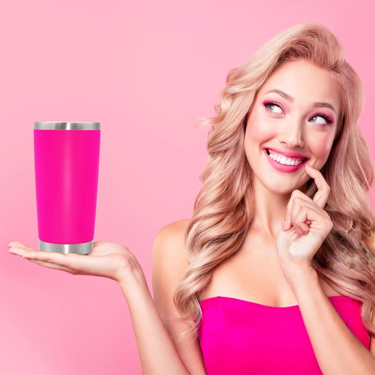 20 oz Tumbler Coffee Tavel Tumblers Bulk with Lid Stainless Steel Double Wall Vacuum Insulated Mug Powder Coated Cups fit Car Cupholder for Hot and Cold - Hot Pink, 12Pack