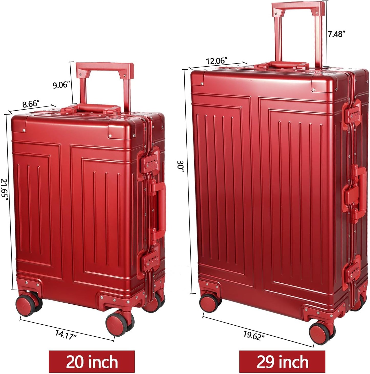 All Aluminum Carry On Luggage，Cut from Whole Aluminum Sheet，22x14x9 Airline Approved ，（3rd Generation，Premium Metal zipperless suitcase ） (red, 28inch)
