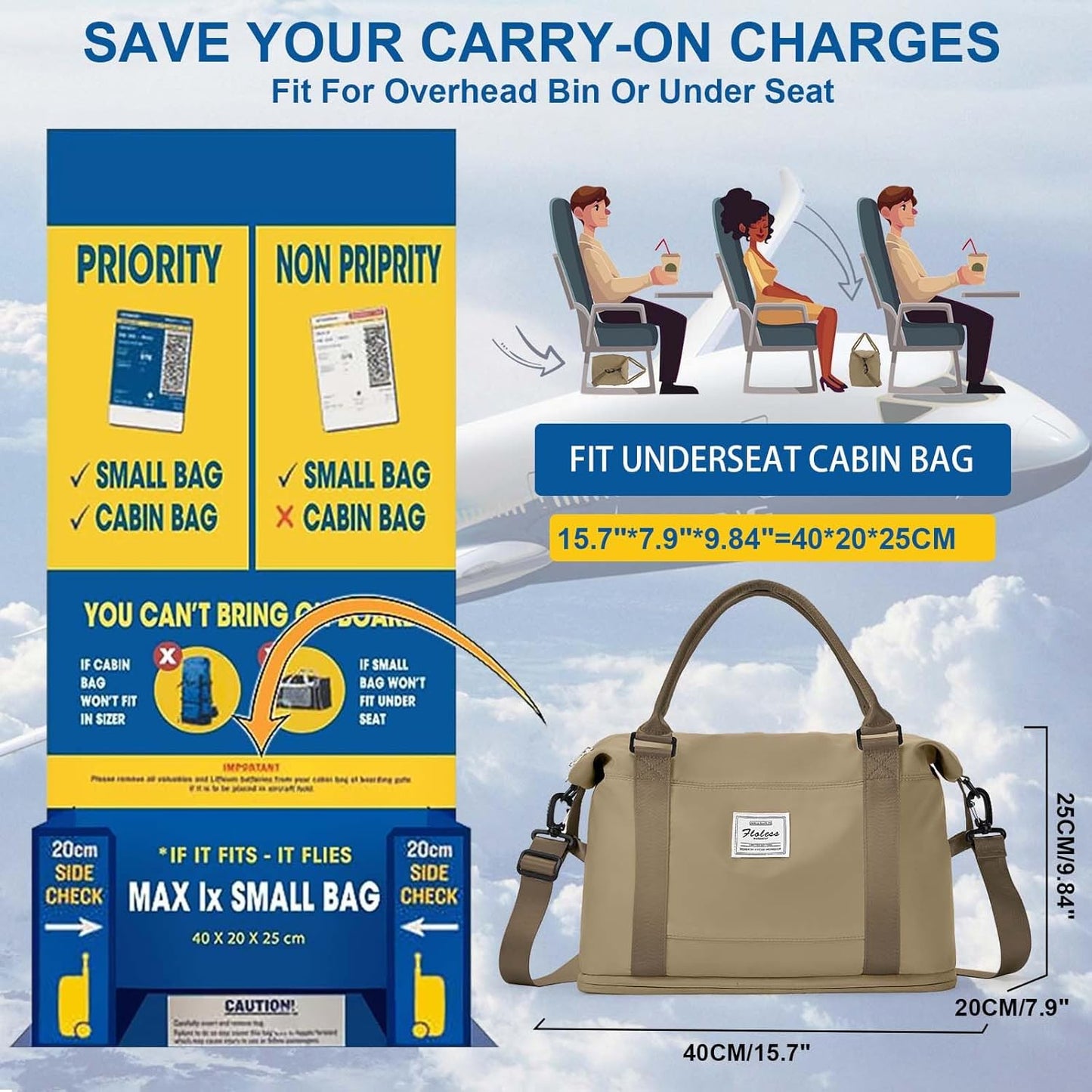 Travel Duffel Bag, Sports Tote Gym Bag, Shoulder Weekender Overnight Bag for Women