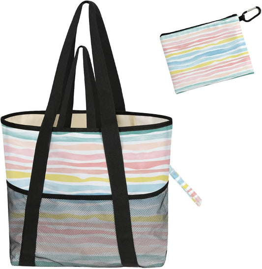 Sandproof Beach Bag with Zipper - 8-Pocket Waterproof Tote for Women & Family | Foldable Travel Swim Bag (Gift-Ready)