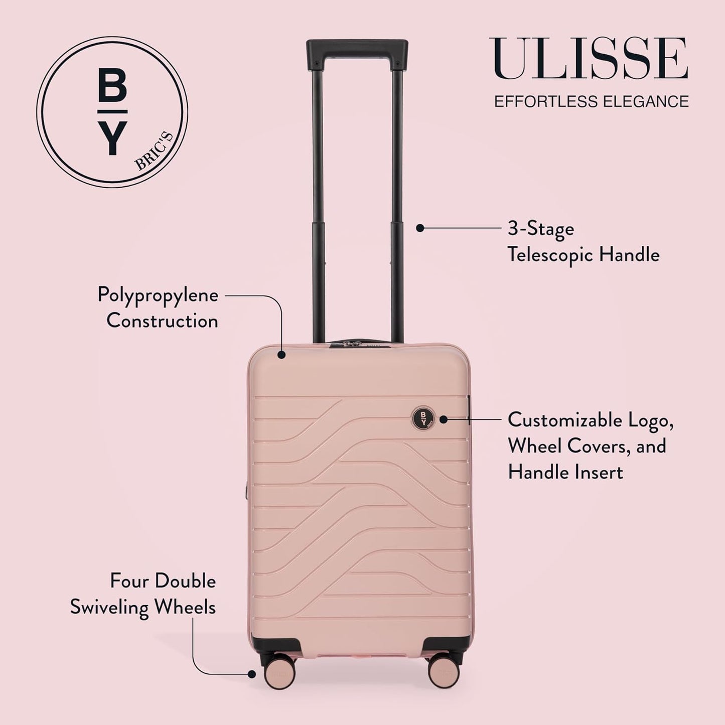 Bric's B|Y Ulisse Spinner Carry-On Suitcase, Lightweight Expandable Hard Shell Luggage with TSA Lock and Smooth 360° Wheels 21 Inch – Pearl Pink