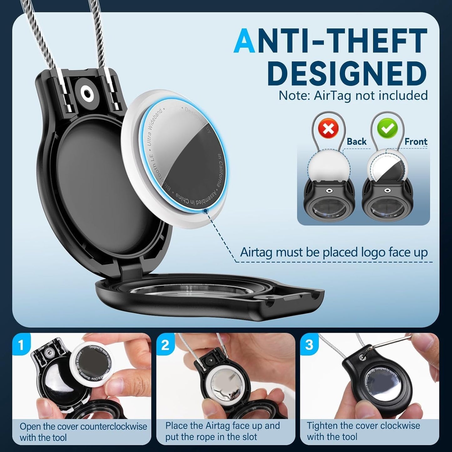 2 Pack Airtag Holder,Waterproof AirTag Case with Secure Lock, Airtags Keychain for Apple Airtag,Anti-Lost Protective Case Air tag Accessories for GPS Item Finder Tracker Luggage, Key,Pet,Cat Dog,Black