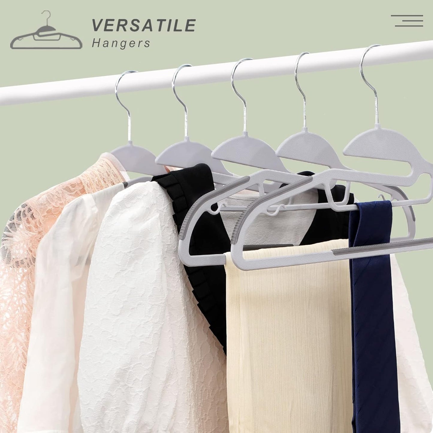 BAGAIL Plastic Hangers 50 Pack with Non-Slip Design,0.2 Inches Thick, 360°Swivel Hook Space Saving Organizer for Bedroom Closet,Shirts,Pants(Grey- S Shaped)