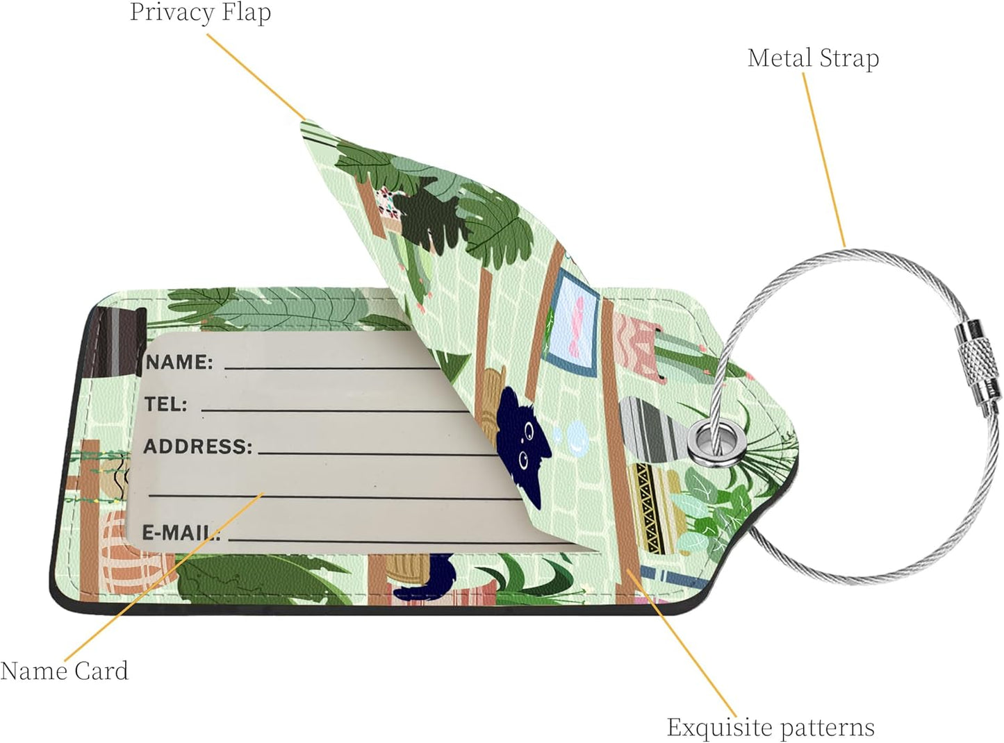 2 Pcs Luggage Tags for Suitcase, Cute Unique PU Leather Travel Bag Tag with Privacy Cover ID Label Address Card and Durable Metal Ring Suitable for Men Women Children Backpack,Cat On The Shelf