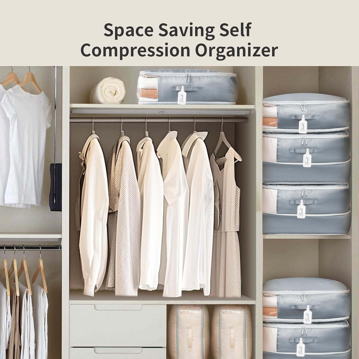 Comforter Storage Bag 66 L - 3 Pack Blanket Storage Organizer Compression Bags, Large Capacity Ultra Space Saving Self Organize for Bedding, Pillow, Duvet, Sheet Storage with Zipper Window