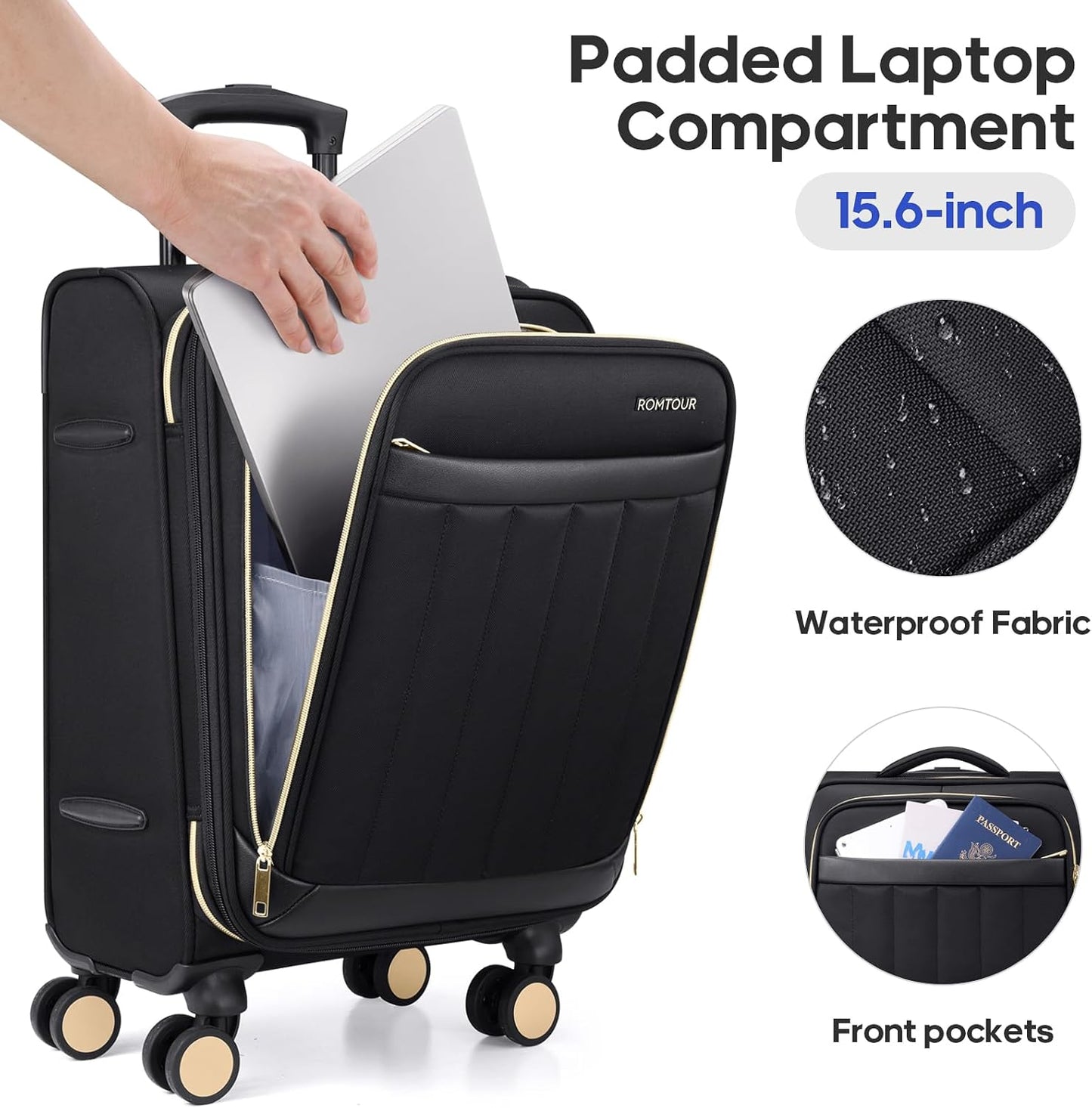Softside Carry On Luggage 20 Inch Expandable Carry On Luggage 22x14x9 Airline Approved with Spinner Wheels & TSA Lock, Waterproof Large Capacity Suitcase Travel Bag for Men and Women