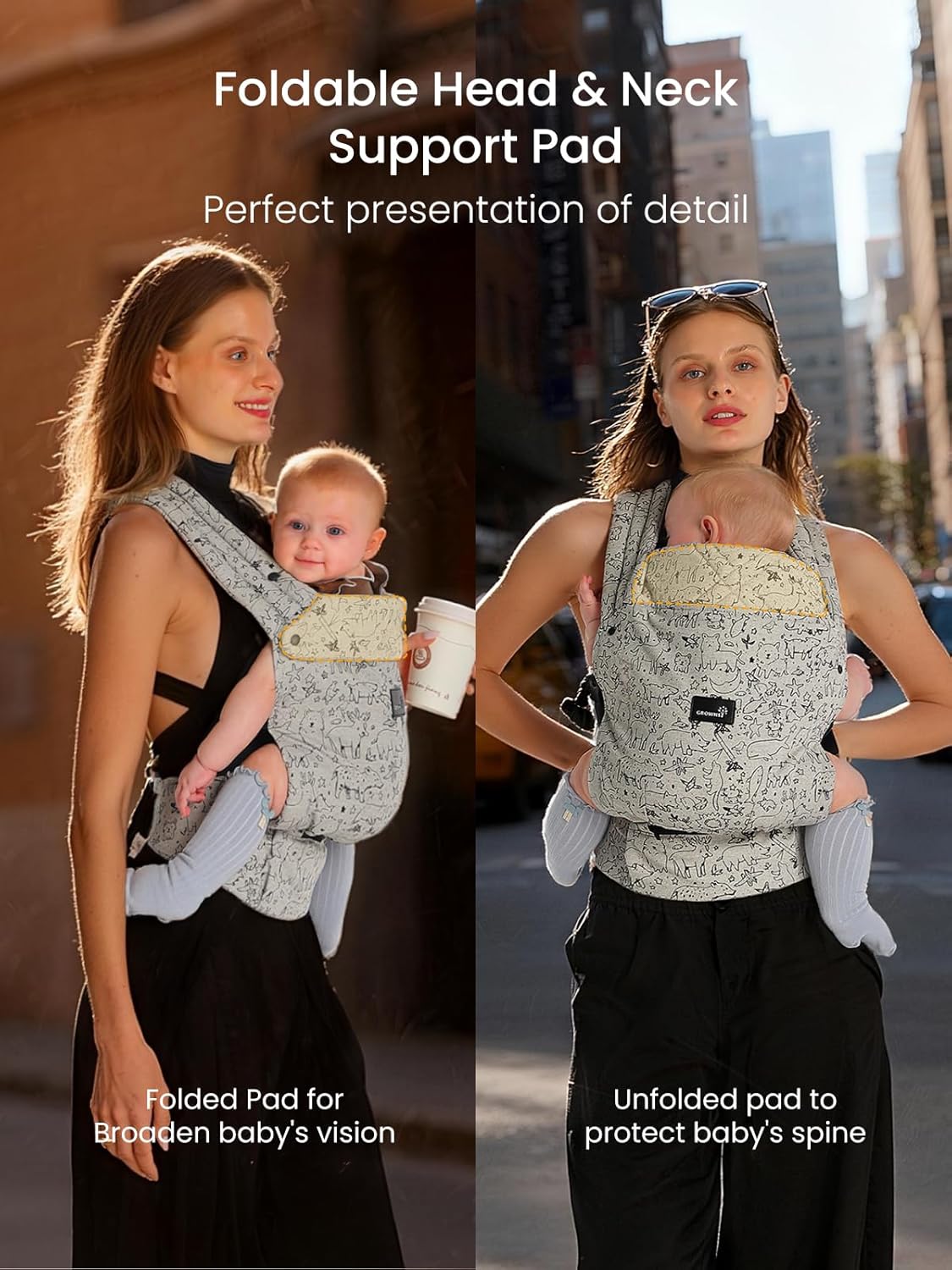 GROWNSY Baby Carrier Newborns to Toddlers, Ergonomic Baby Toddler Carrier Wraps with Head Support, Easy to Wear, Infant Carrier Baby Gift, Travel and Hiking Friendly, 7 to 44 lb (Animal)