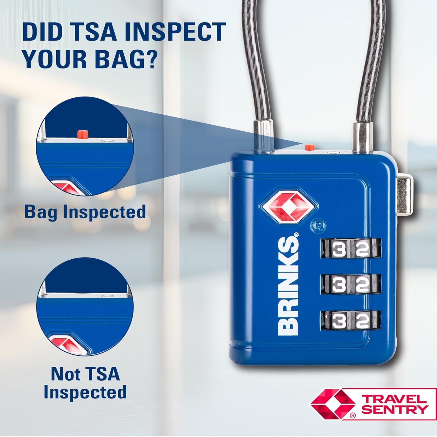 Brinks TSA Accepted Indicator Luggage Lock, Blue - Ressetable Combination, 2.5 inch Long Shackle, New More Secure TSA008 Key, 4 Pack