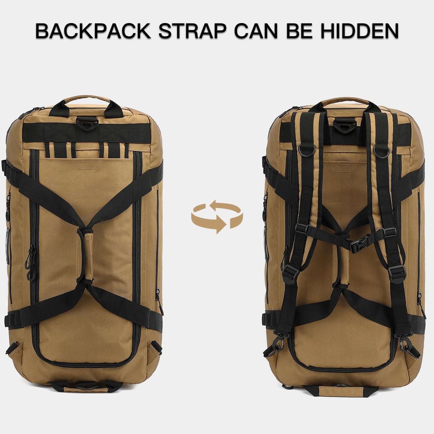 TUGUAN Extra Large Travel Duffle Bag Backpack for Men with Adjustable Dividers 120L Big Weekend Overnight Bag with ID Pocket Shoulder Strap Heavy Duty Sports Duffel Bags for Camping Gym, Brown