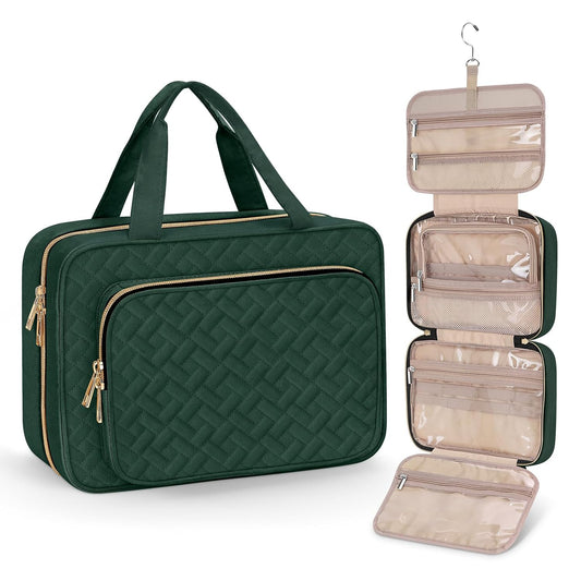 Wedama Toiletry Bag for Women, Medium Cosmetic Travel Bag, Hanging Toiletry Bag for Bathroom, Thickened PVC Waterproof Makeup Bag, Toiletries Bag for Travel Business Trips and Camping, Dark Green