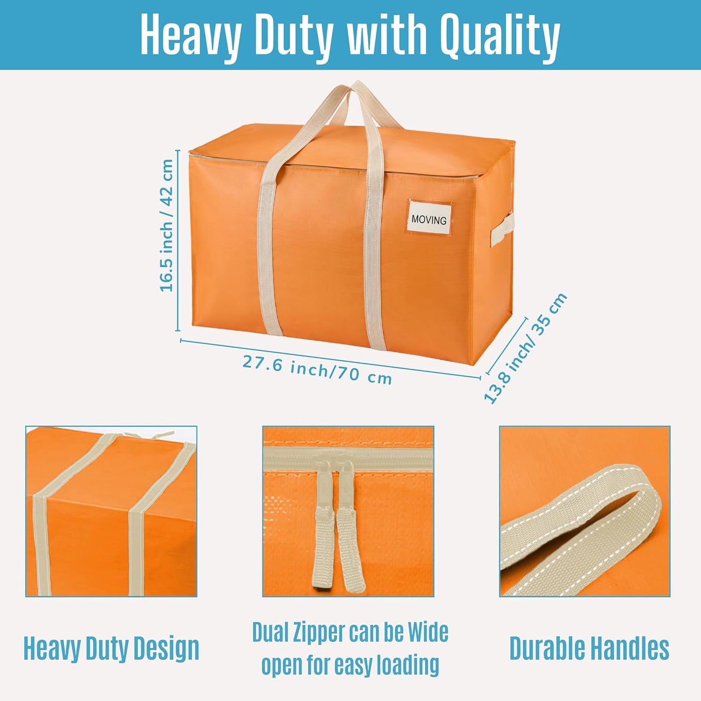 VENO 10 Pack Moving Bags, Heavy Duty, Moving Boxes Alternative, Packing Storage Supplies, Dorm Room Essentials with Zipper for Clothes, Extra Large Packaging Totes (Seasonal Autumn Orange, 10 Pack)